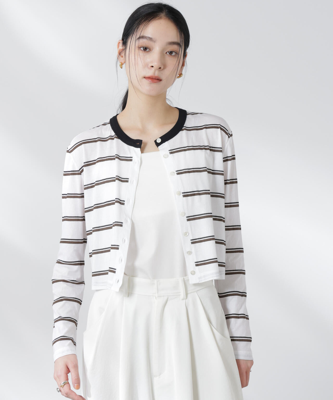 ボーダーシアーコットンカーディガン 6695123310