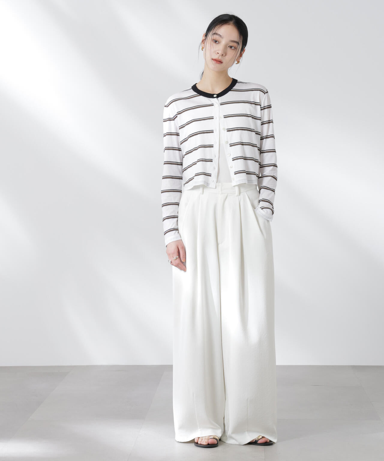 ボーダーシアーコットンカーディガン 6695123310