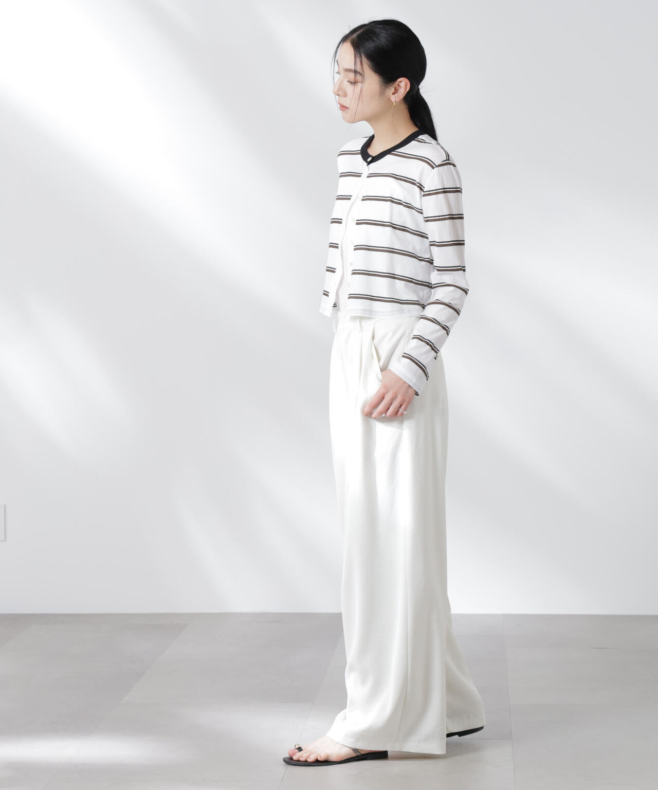 ボーダーシアーコットンカーディガン 6695123310