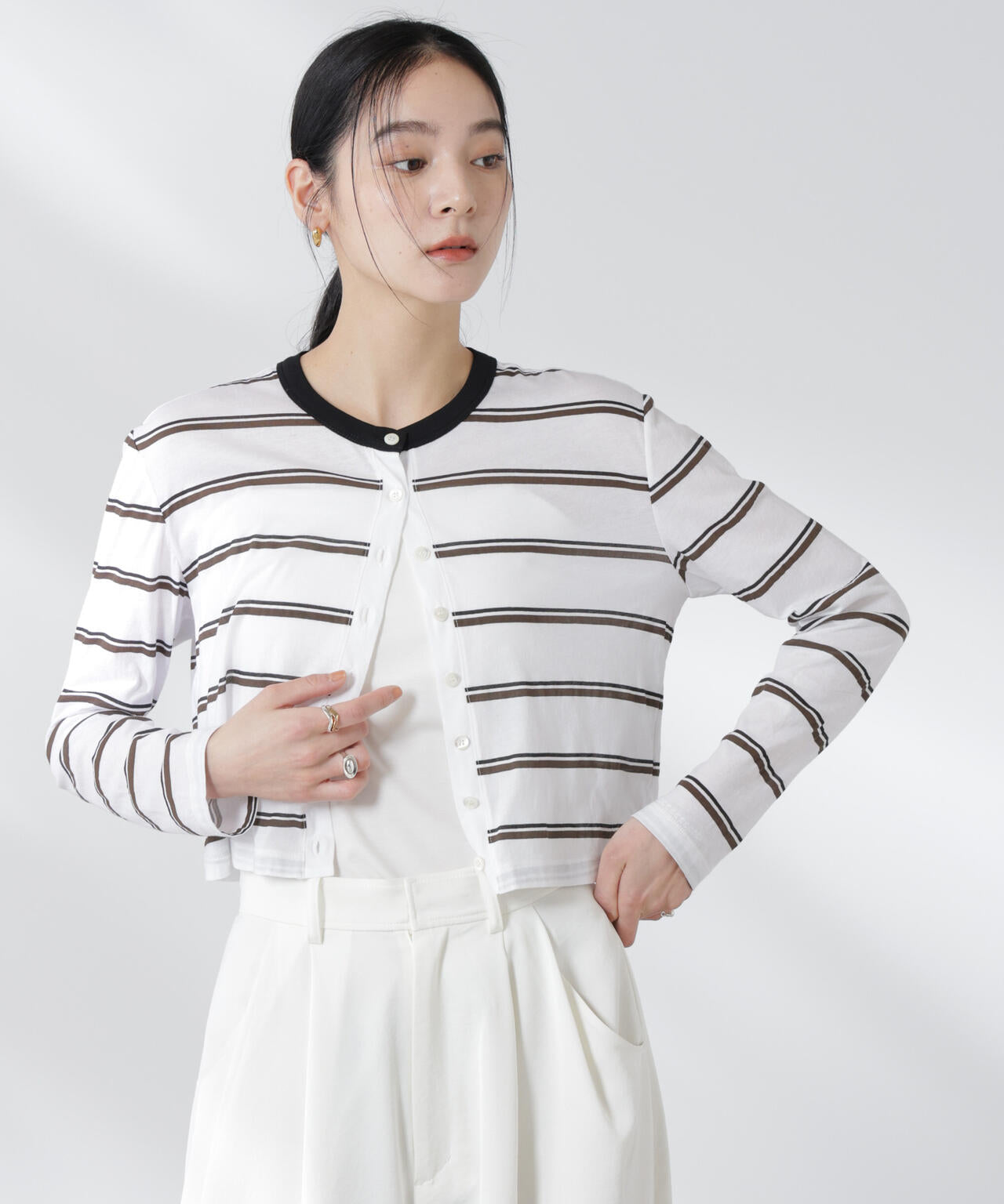 ボーダーシアーコットンカーディガン 6695123310