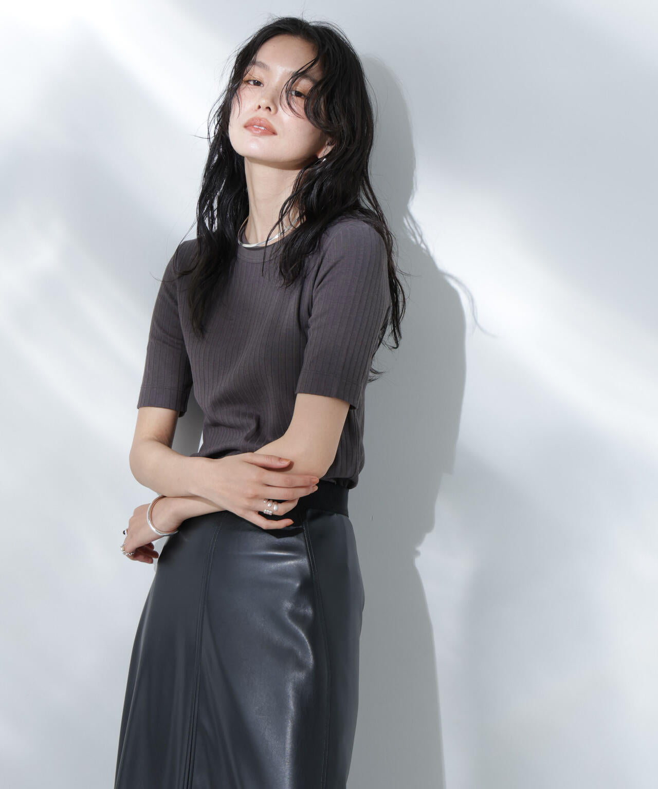 Anti Soaked(R) 汗染み防止クルーネックリブTシャツ 6695124304