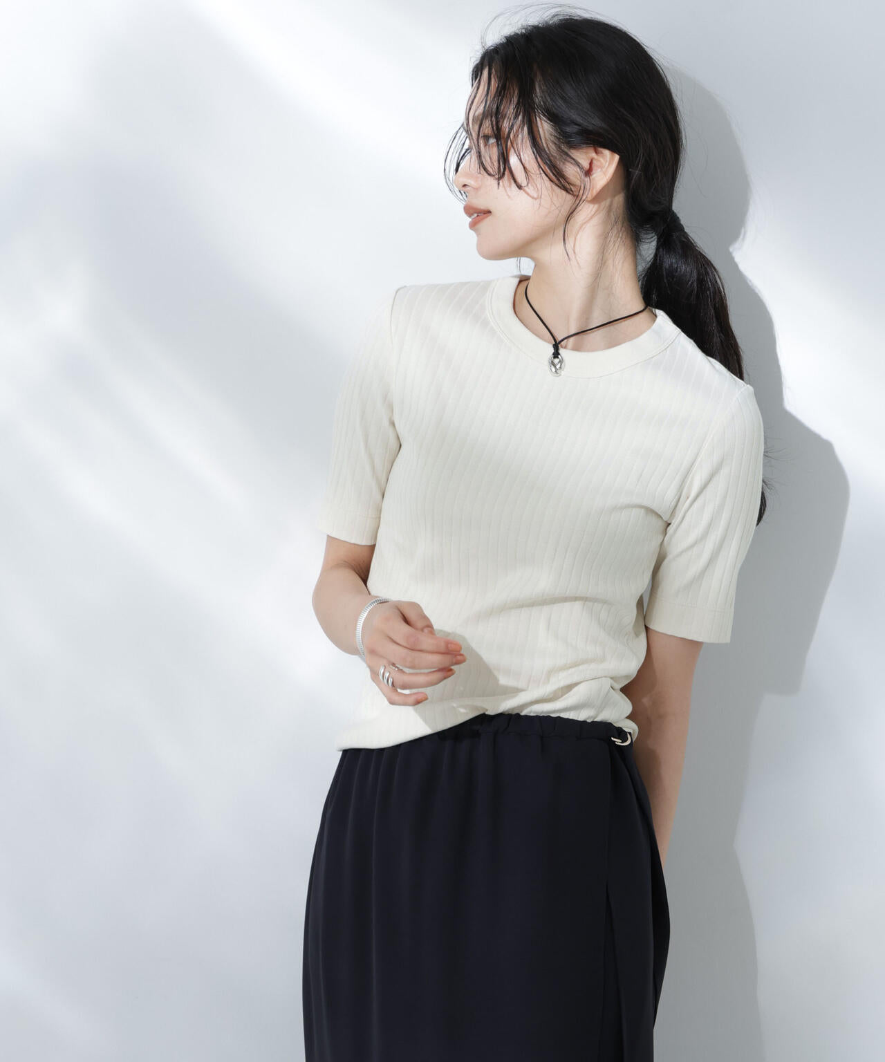 Anti Soaked(R) 汗染み防止クルーネックリブTシャツ 6695124304
