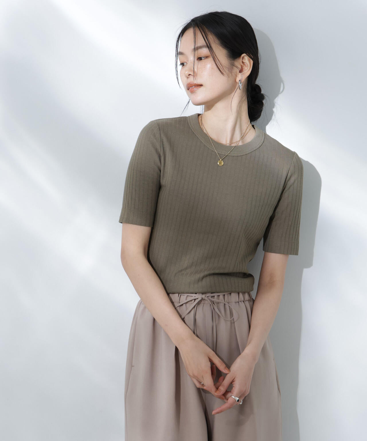 Anti Soaked(R) 汗染み防止クルーネックリブTシャツ 6695124304