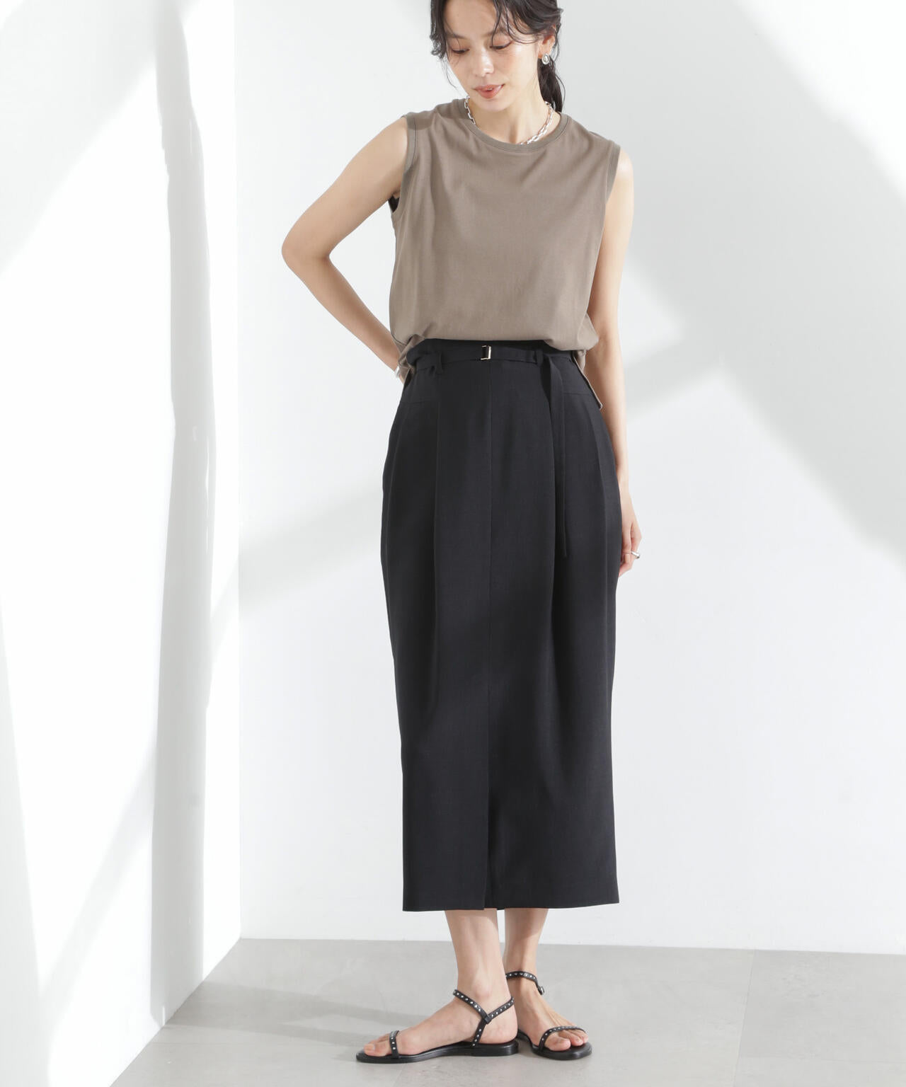 メランジドライ ベルト付きソフトコクーンスカート(セットアップ可) 6695130304