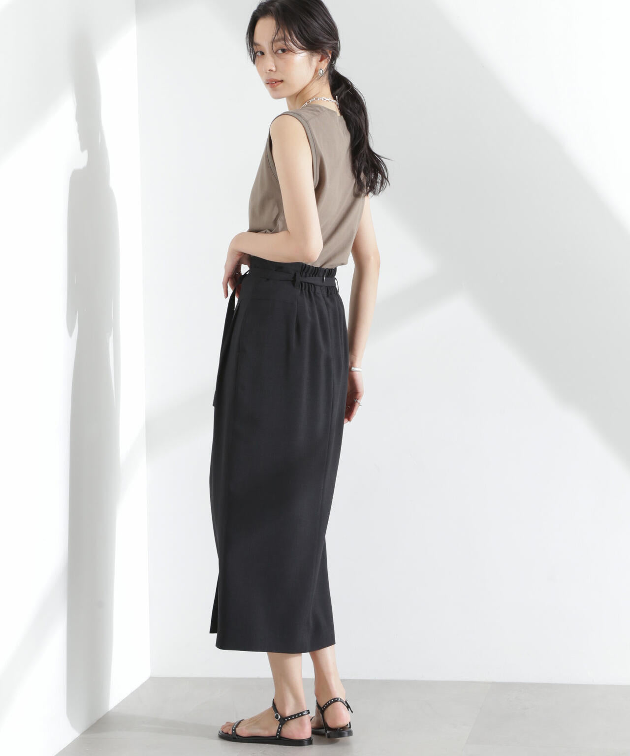 メランジドライ ベルト付きソフトコクーンスカート(セットアップ可) 6695130304