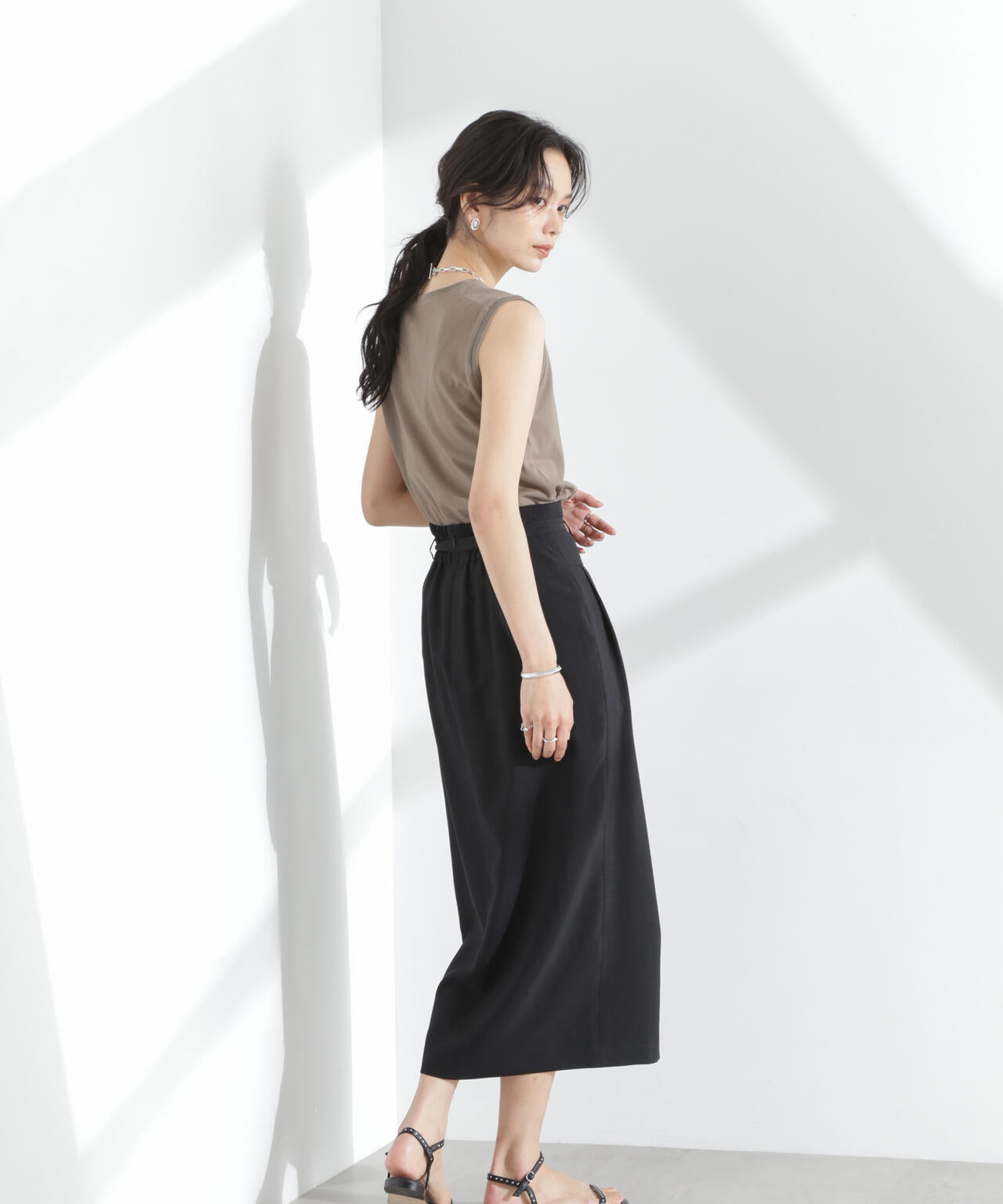 メランジドライ ベルト付きソフトコクーンスカート(セットアップ可) 6695130304