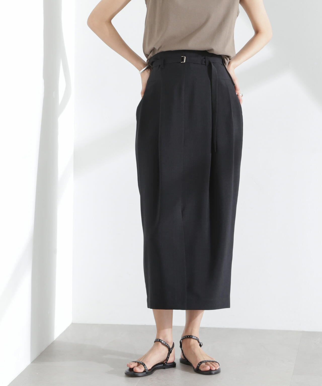 メランジドライ ベルト付きソフトコクーンスカート(セットアップ可) 6695130304