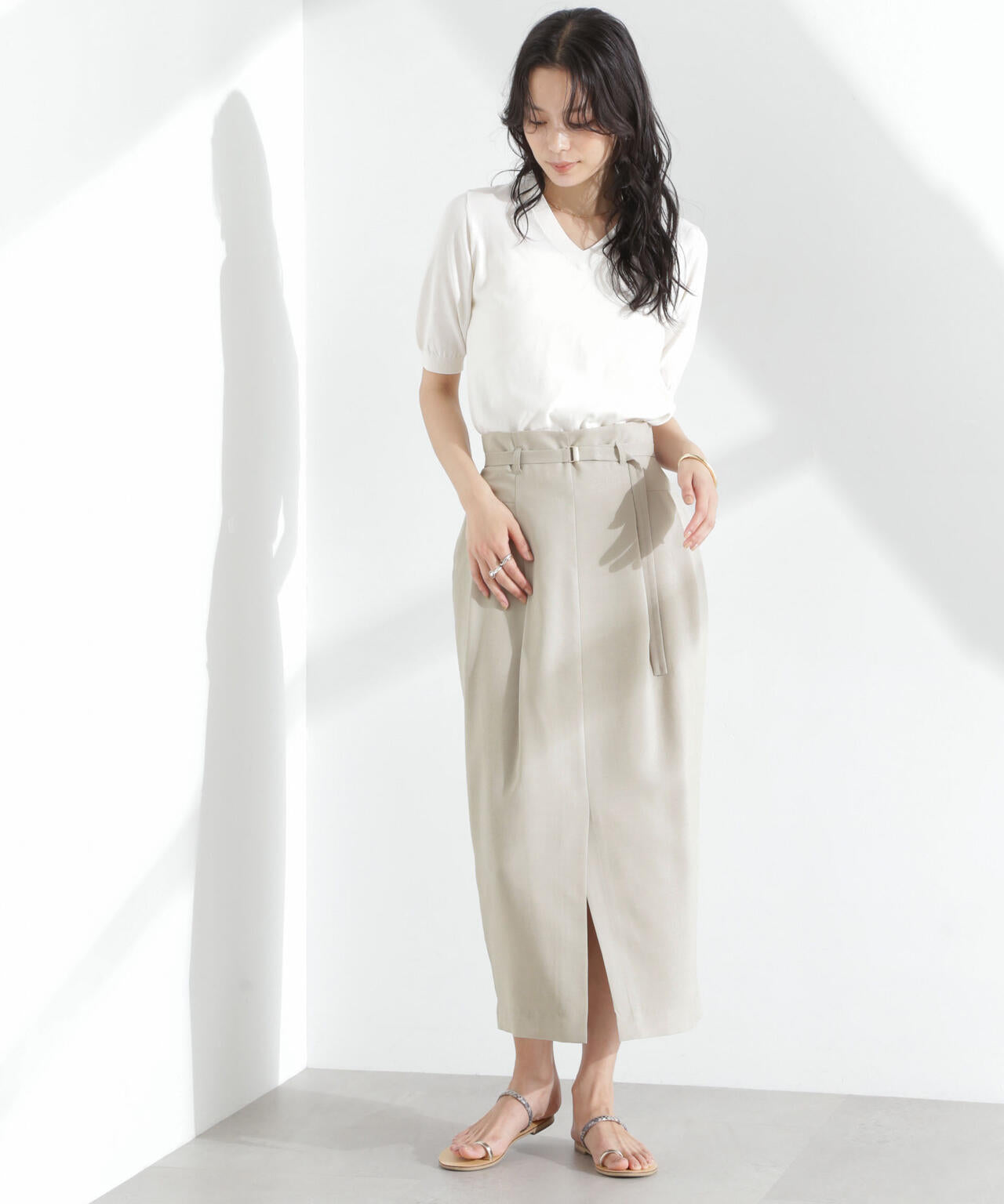 メランジドライ ベルト付きソフトコクーンスカート(セットアップ可) 6695130304