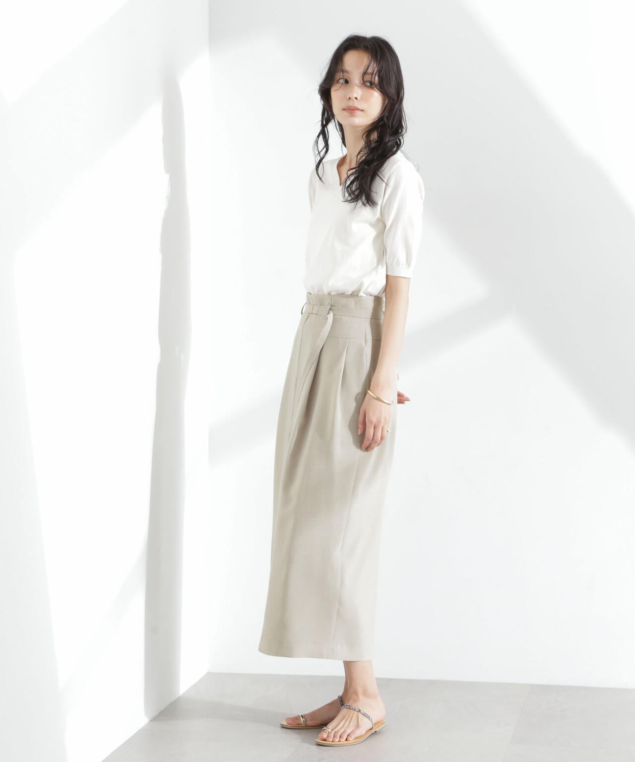 メランジドライ ベルト付きソフトコクーンスカート(セットアップ可) 6695130304