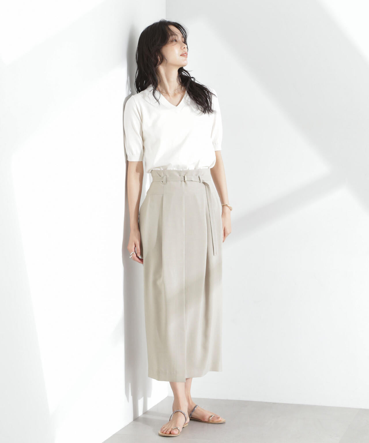 メランジドライ ベルト付きソフトコクーンスカート(セットアップ可) 6695130304