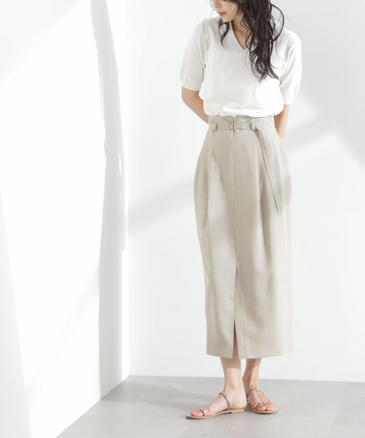 メランジドライ ベルト付きソフトコクーンスカート(セットアップ可) 6695130304