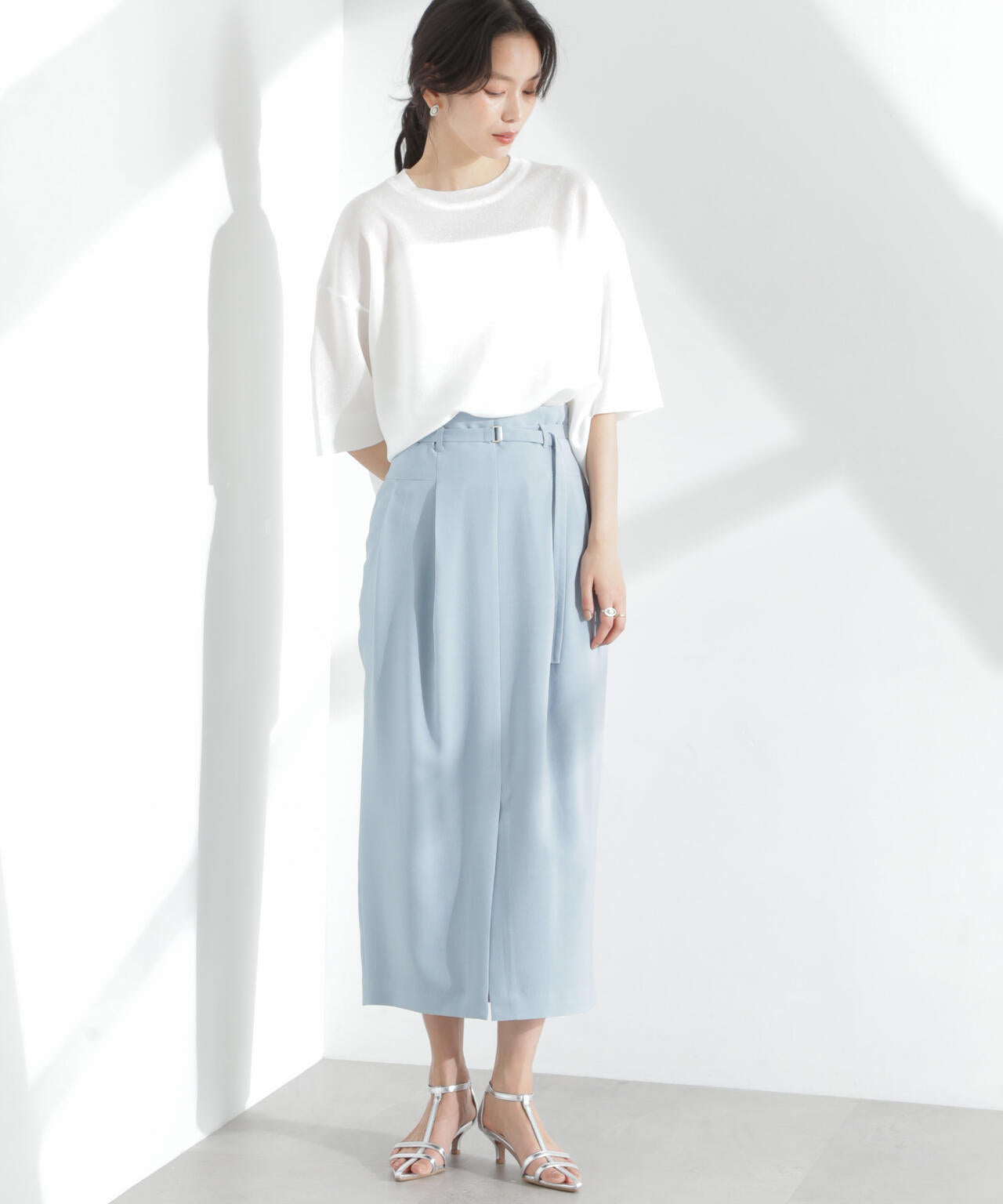 メランジドライ ベルト付きソフトコクーンスカート(セットアップ可) 6695130304