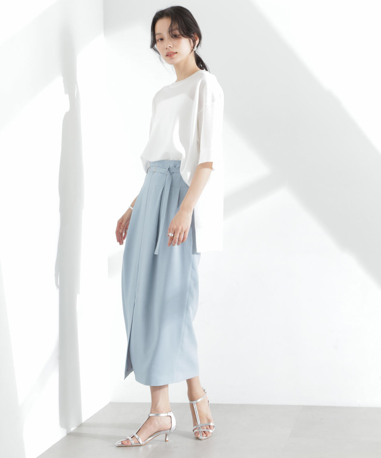 メランジドライ ベルト付きソフトコクーンスカート(セットアップ可) 6695130304