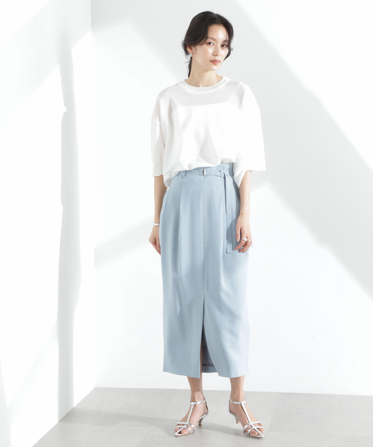 メランジドライ ベルト付きソフトコクーンスカート(セットアップ可) 6695130304