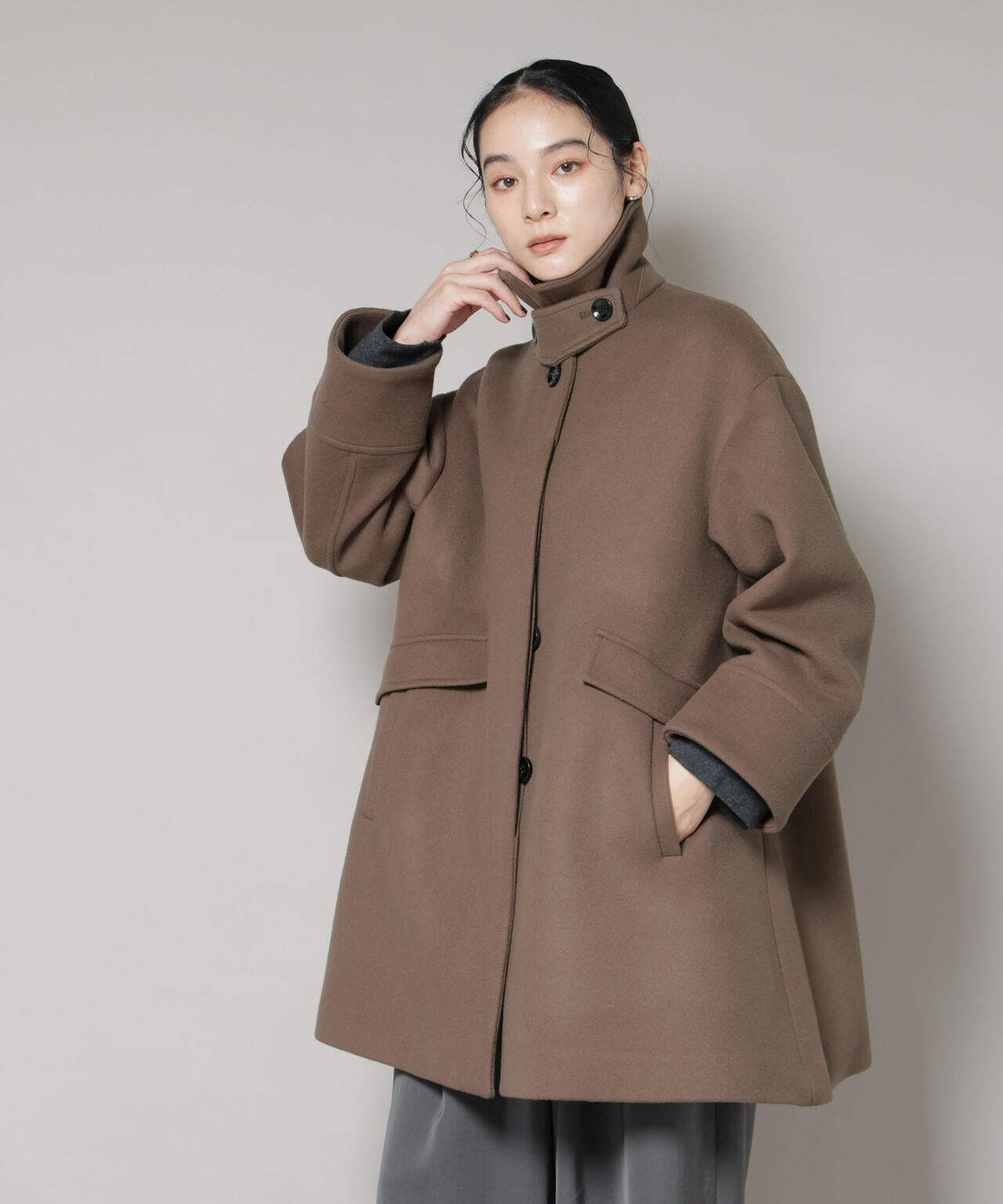 WooLoop Aラインステンカラーミドルコート 6695211300