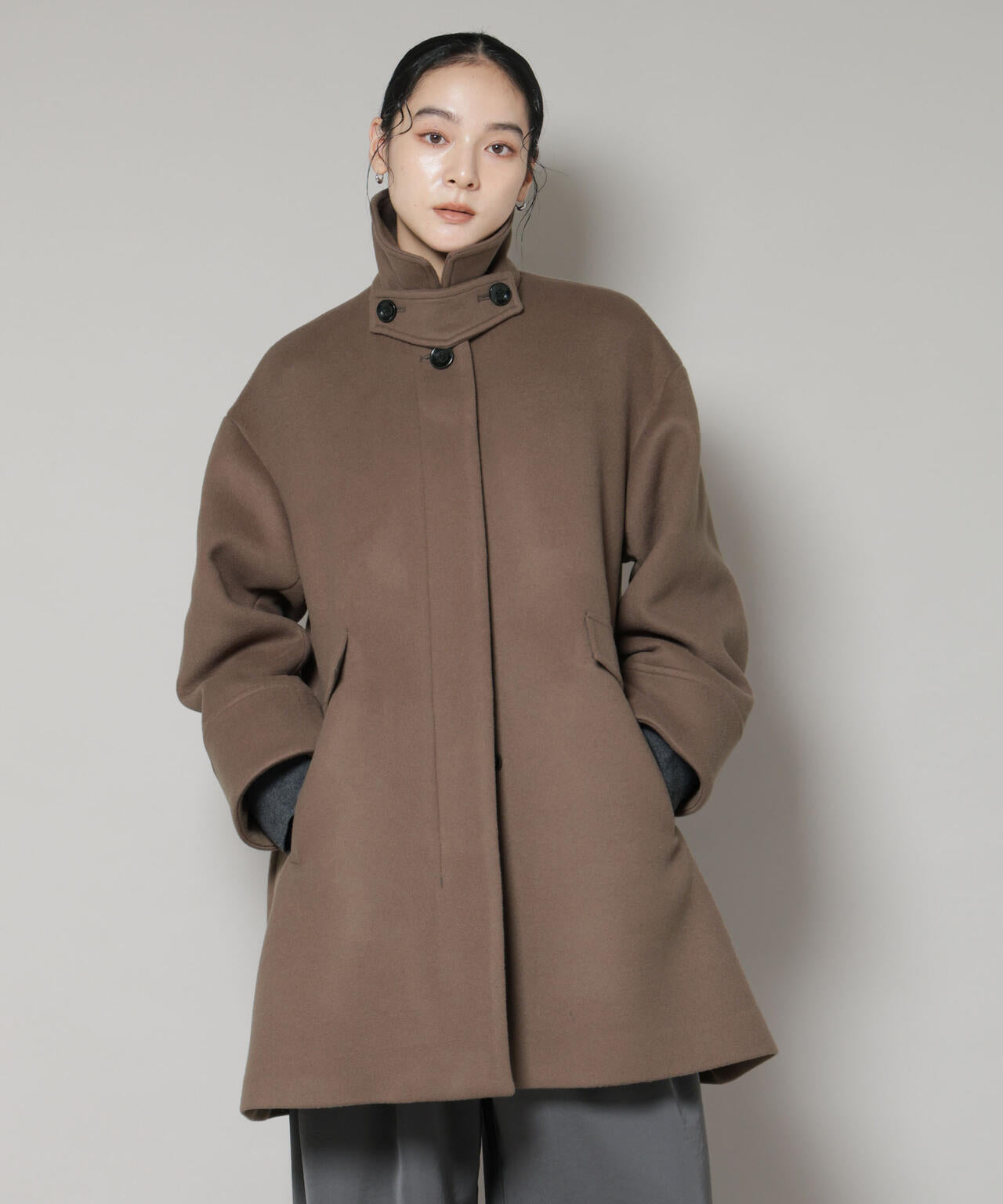 WooLoop Aラインステンカラーミドルコート 6695211300