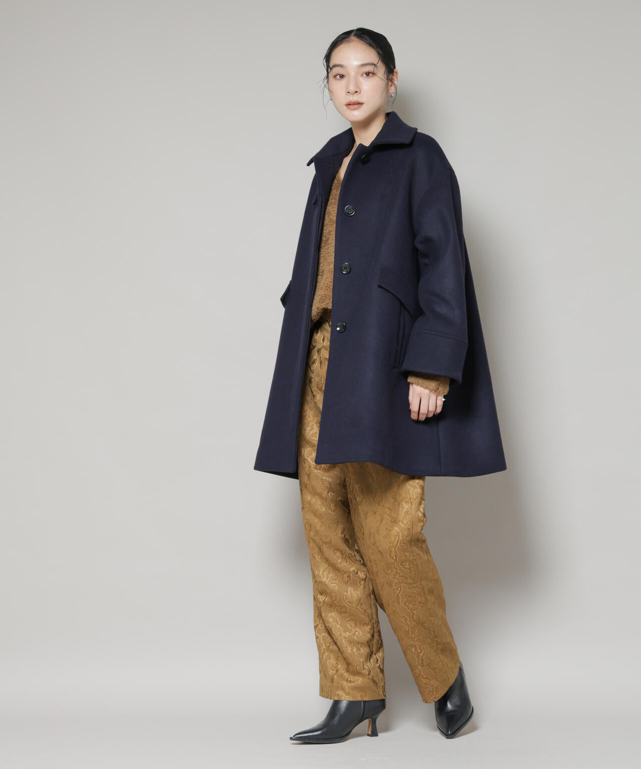 WooLoop Aラインステンカラーミドルコート 6695211300