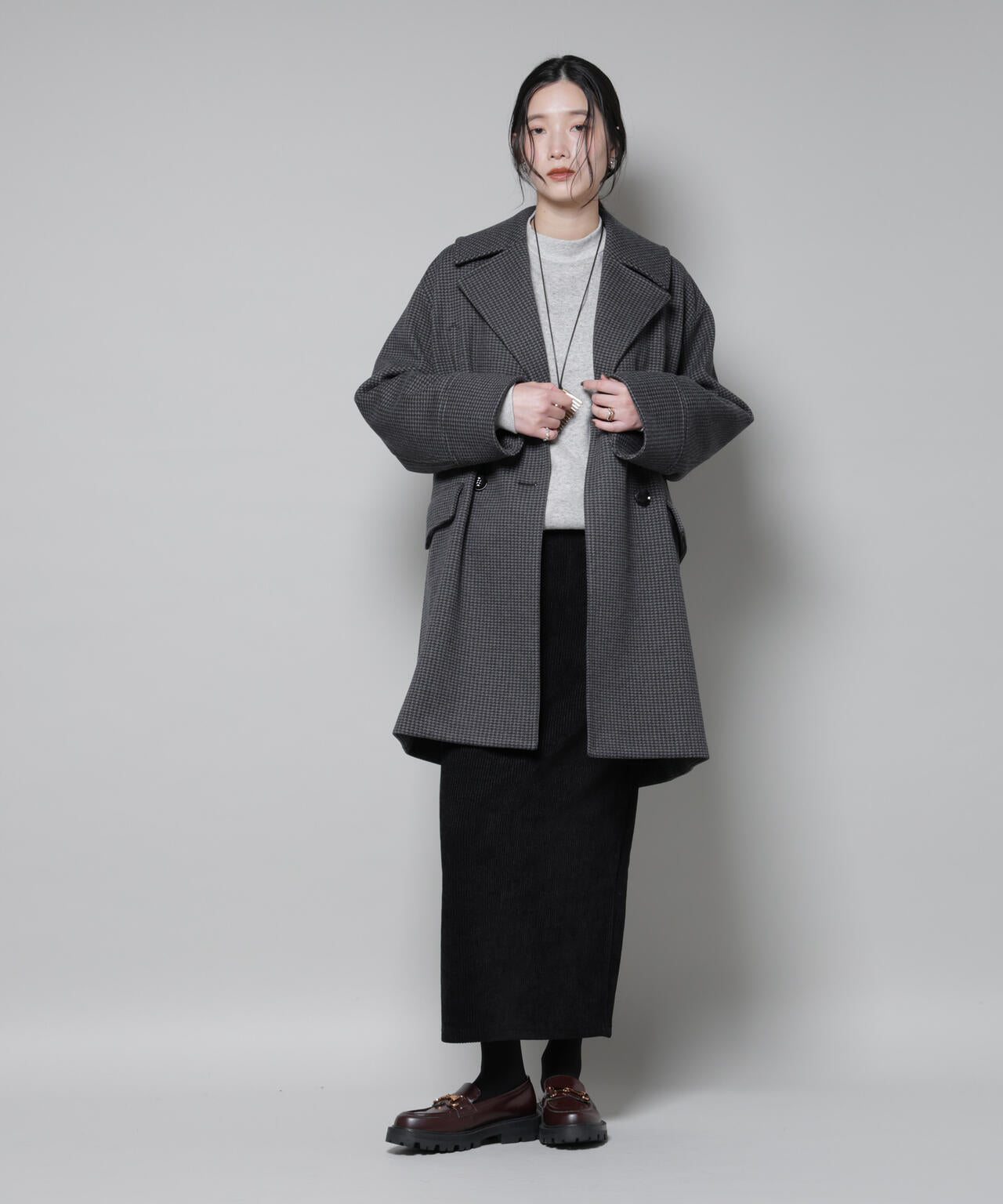オーバーサイズポケットチェックコート 6695211308