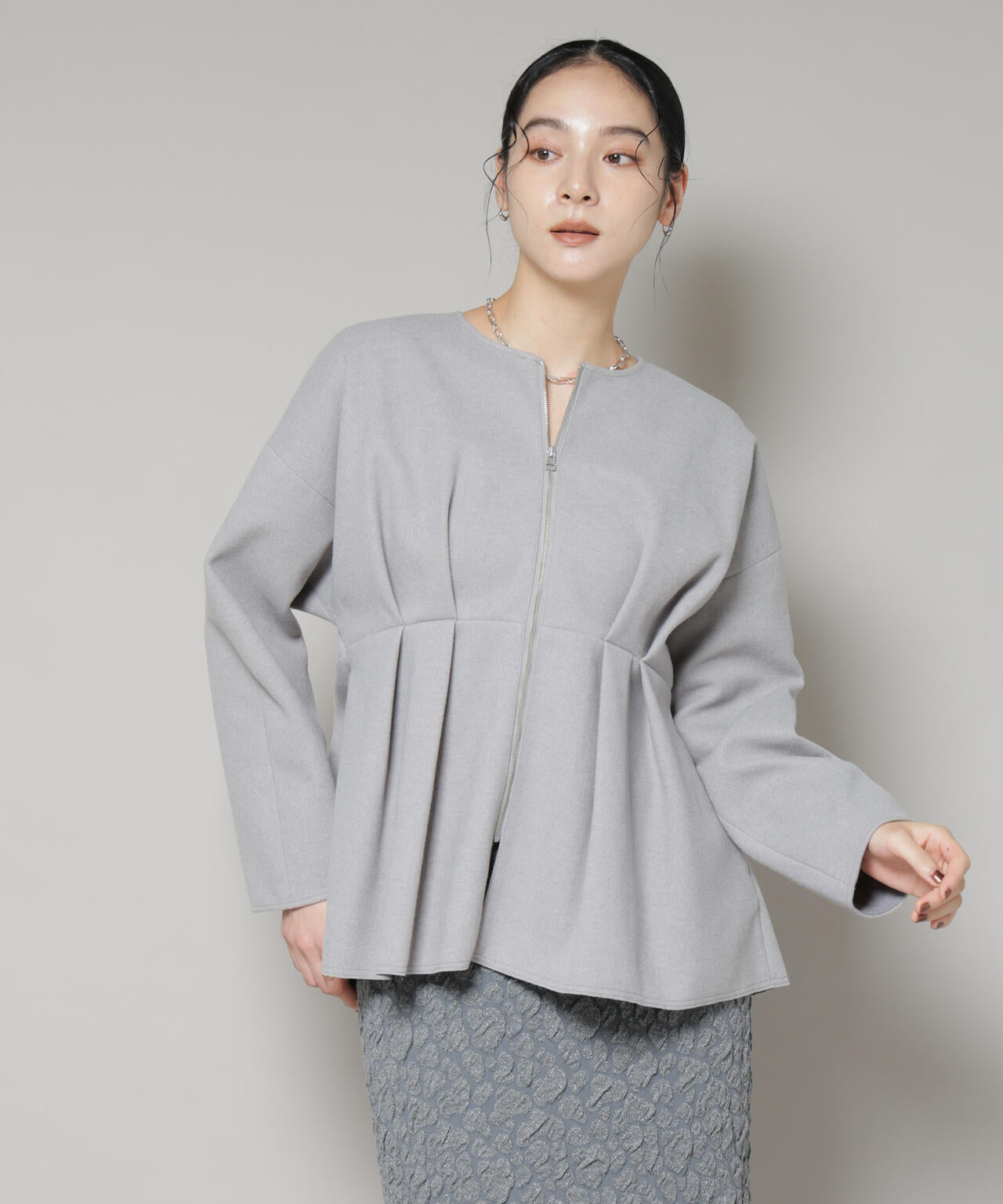 ニードル ジャージー ペプラム ブルゾン