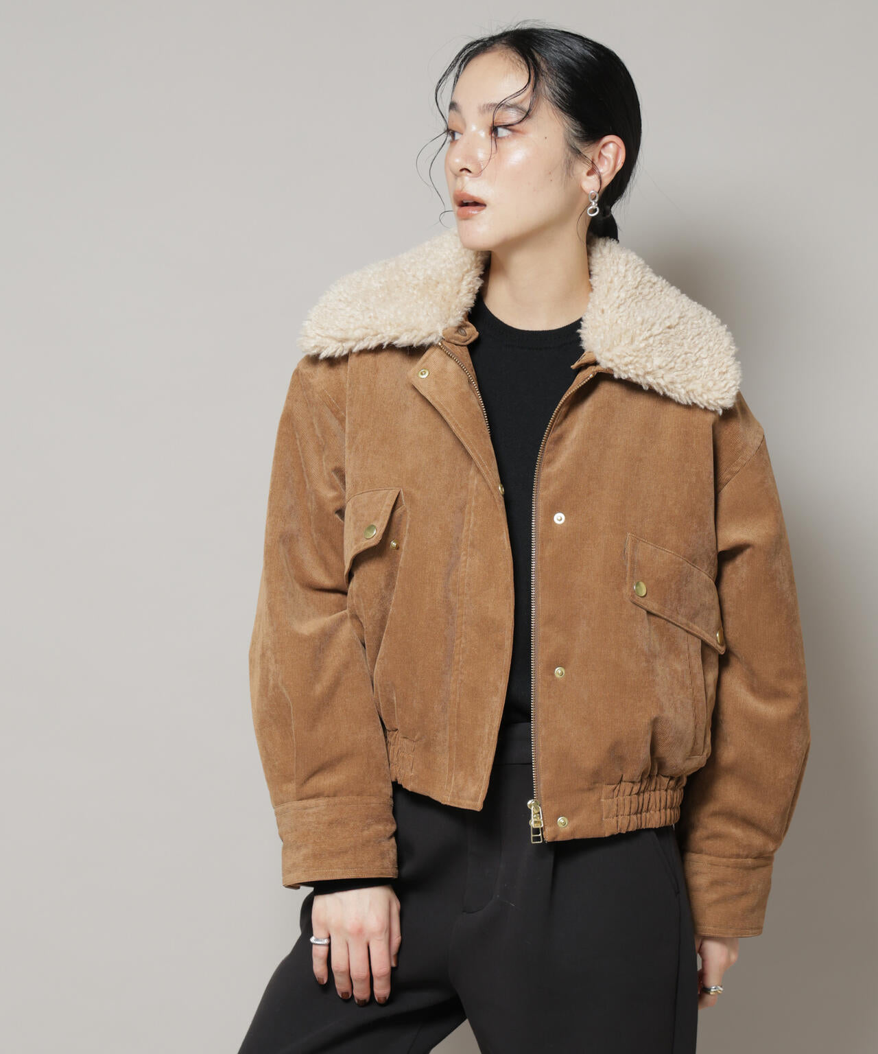 ボア 衿付き コーデュロイ 中綿 ブルゾン