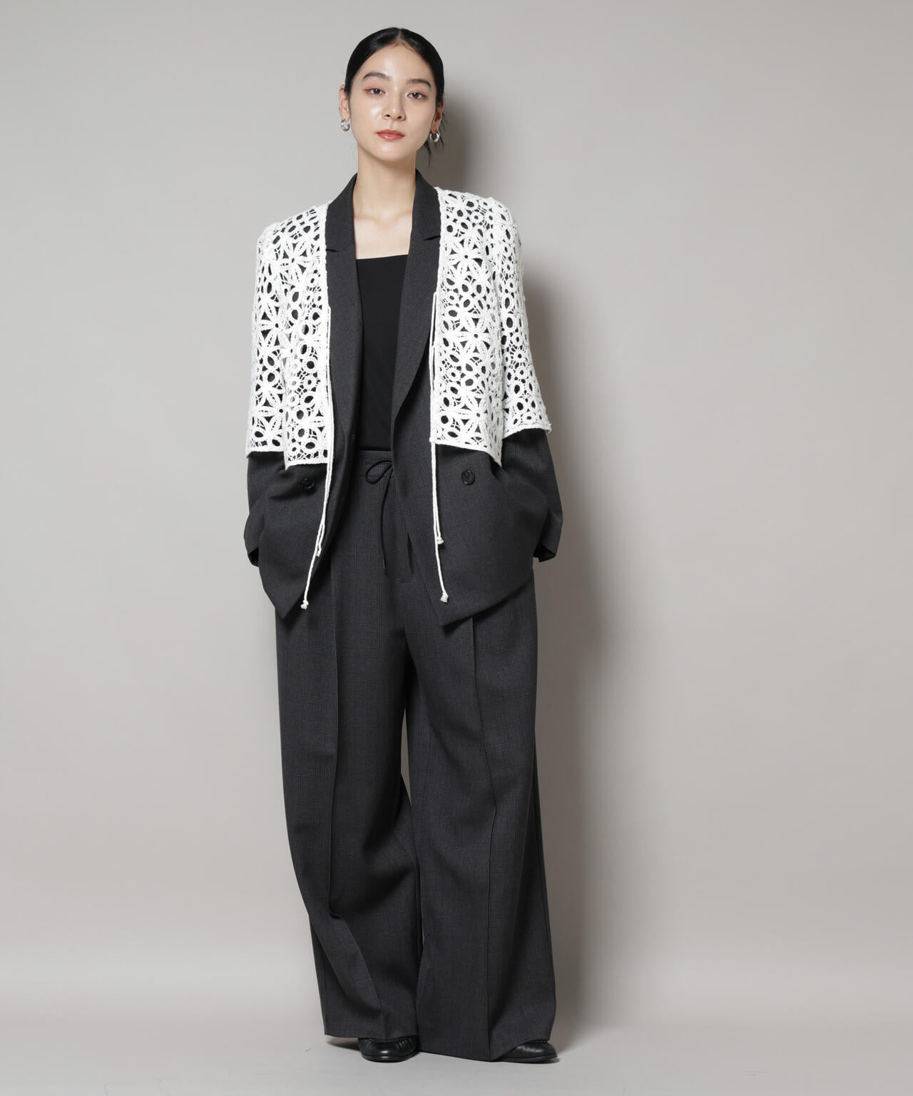 ストレッチサージチェックダブルジャケット(セットアップ可) 6695216302