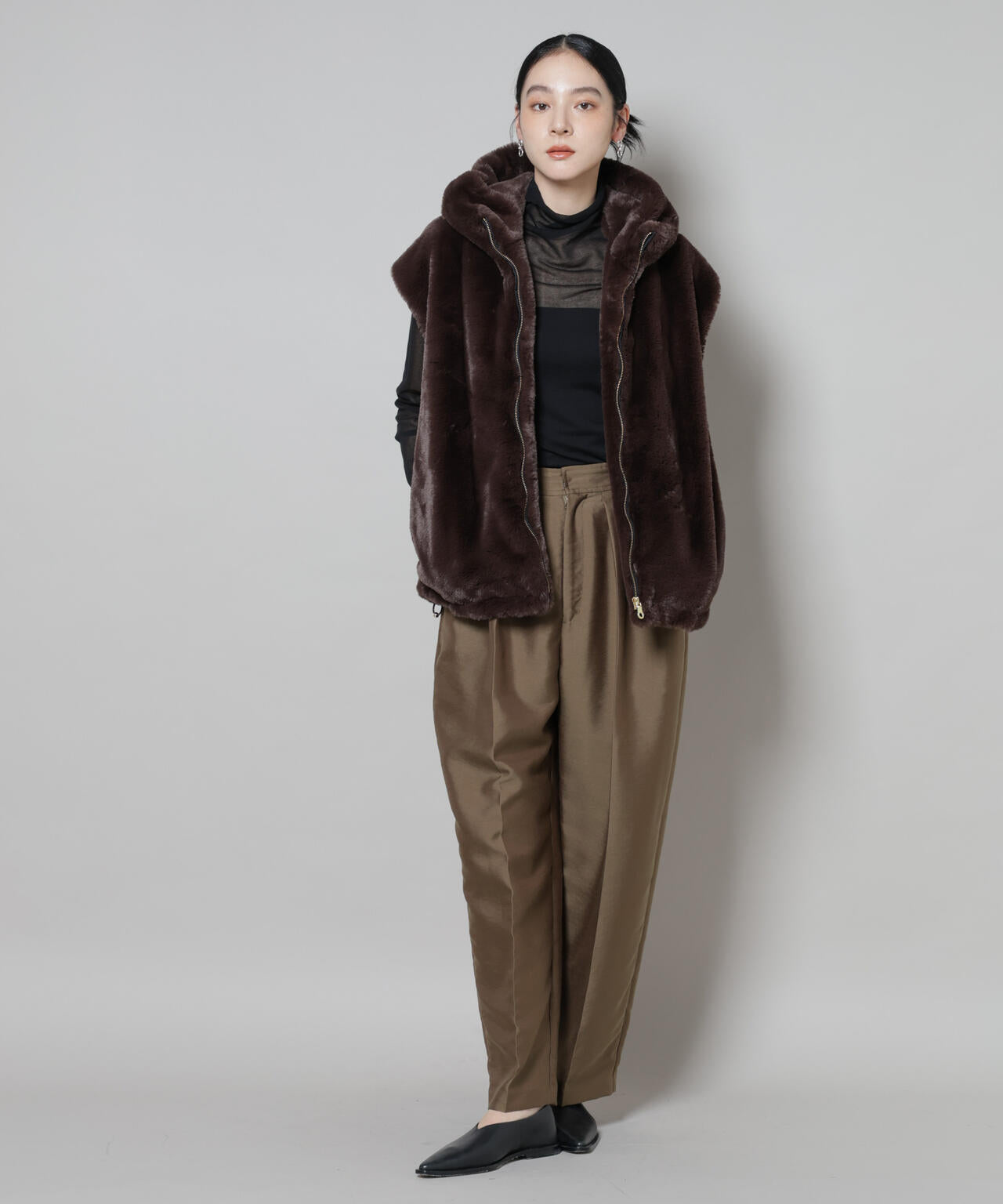 フェイクファーフードベスト 6695216305