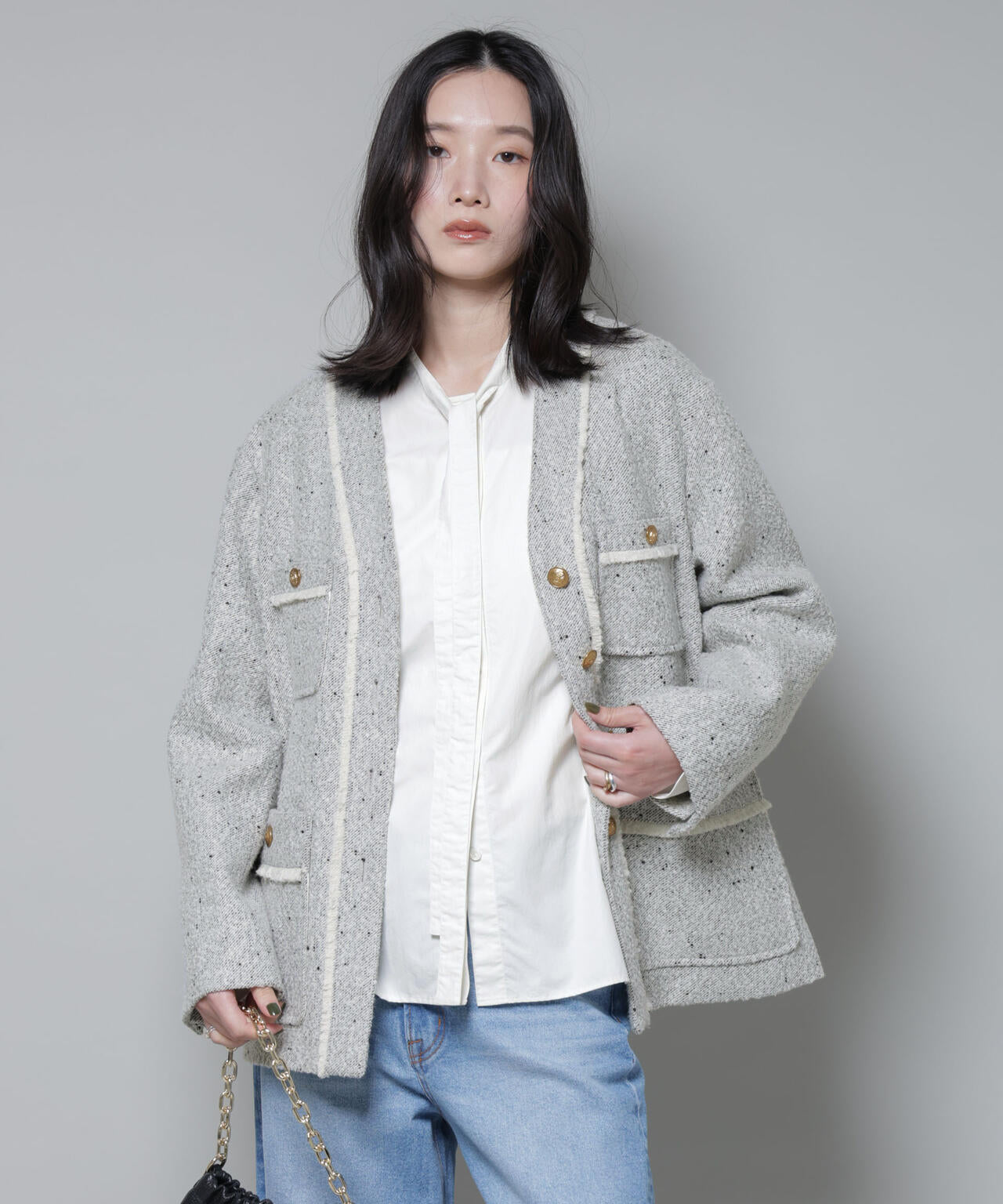 ネップツイードノーカラージャケット 6695216309