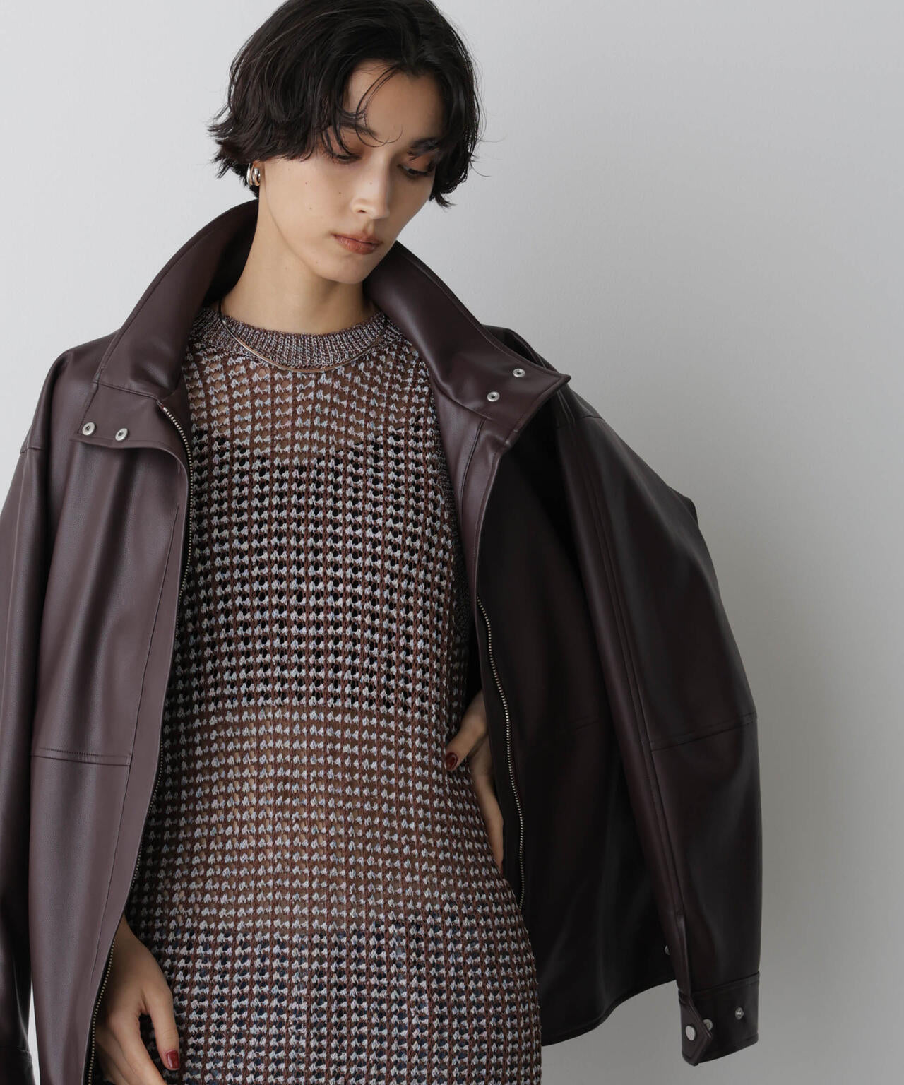 「STEVELOUR」スタンドフェイクレザージップブルゾン 6695216311