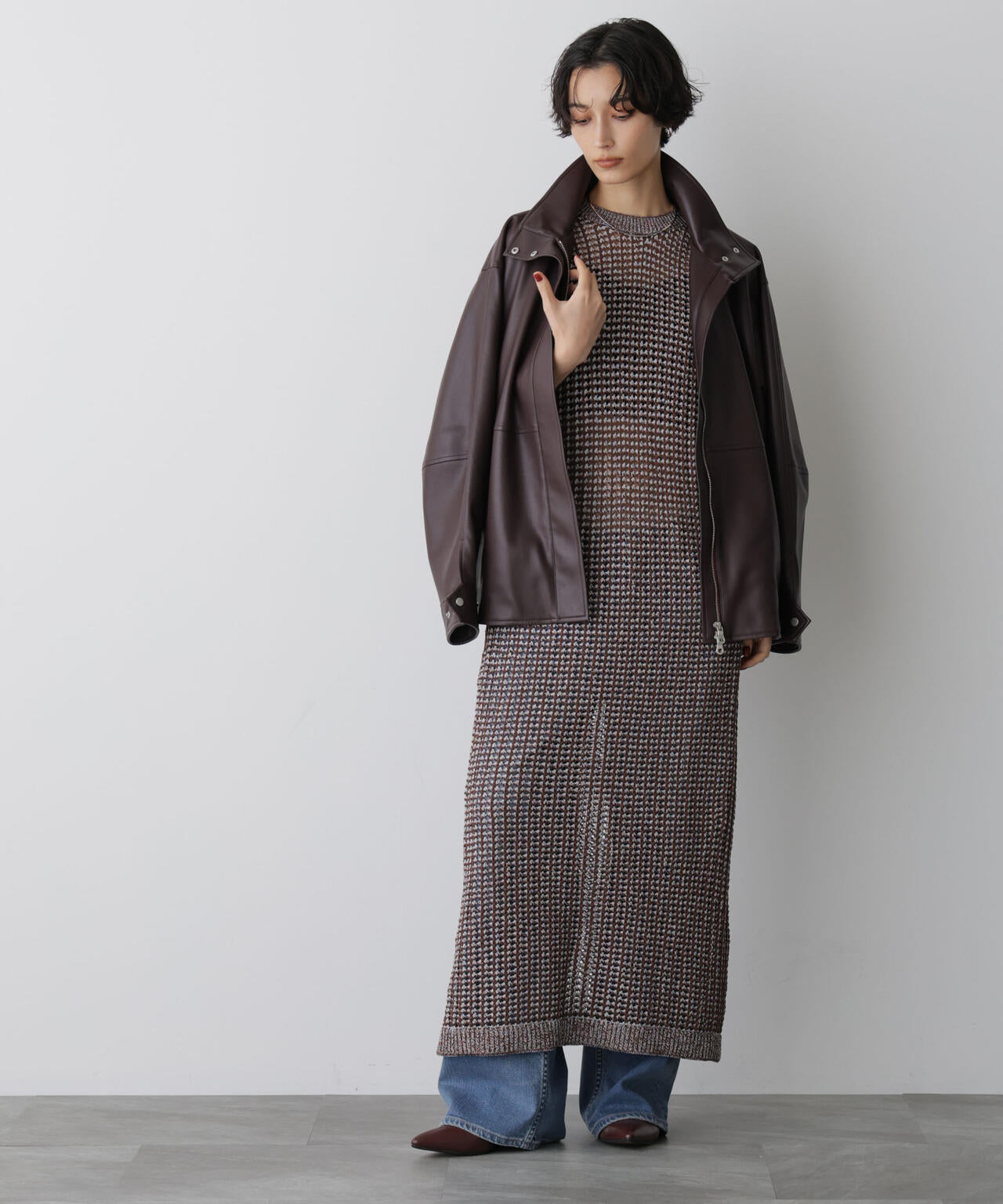 「STEVELOUR」スタンドフェイクレザージップブルゾン 6695216311