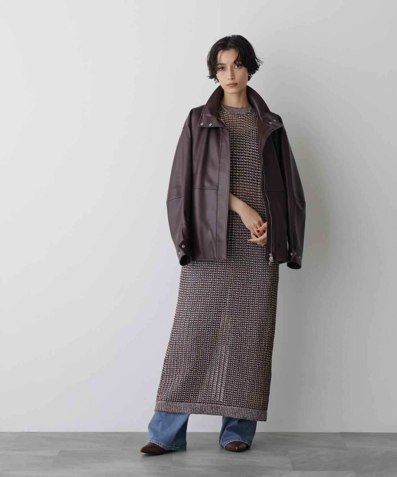 「STEVELOUR」スタンドフェイクレザージップブルゾン 6695216311