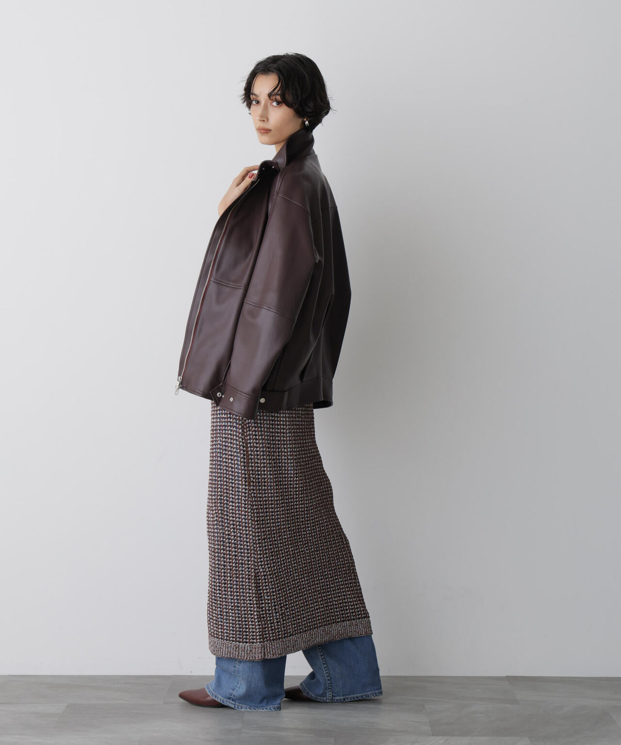 「STEVELOUR」スタンドフェイクレザージップブルゾン 6695216311