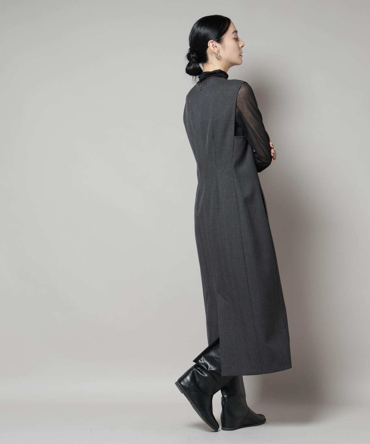 ストレッチサージチェックVネックワンピース(セットアップ可) 6695219301