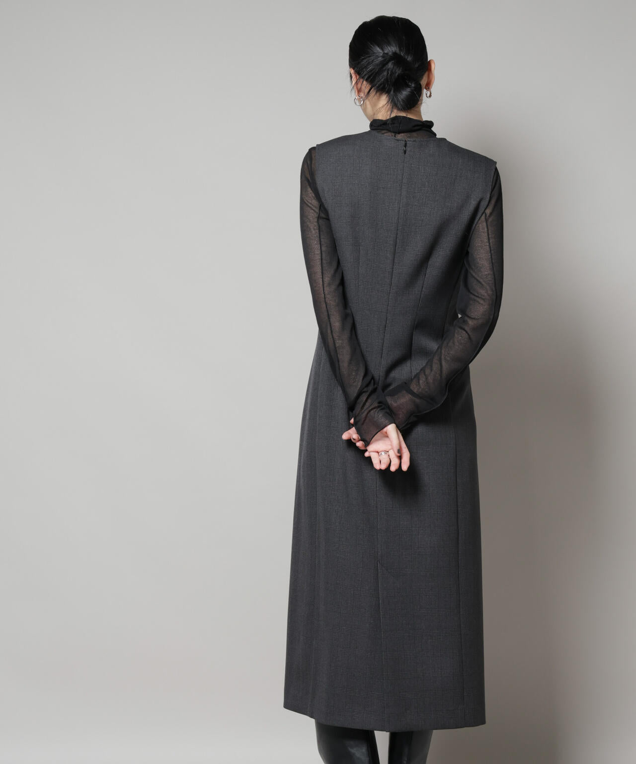 ストレッチサージチェックVネックワンピース(セットアップ可) 6695219301