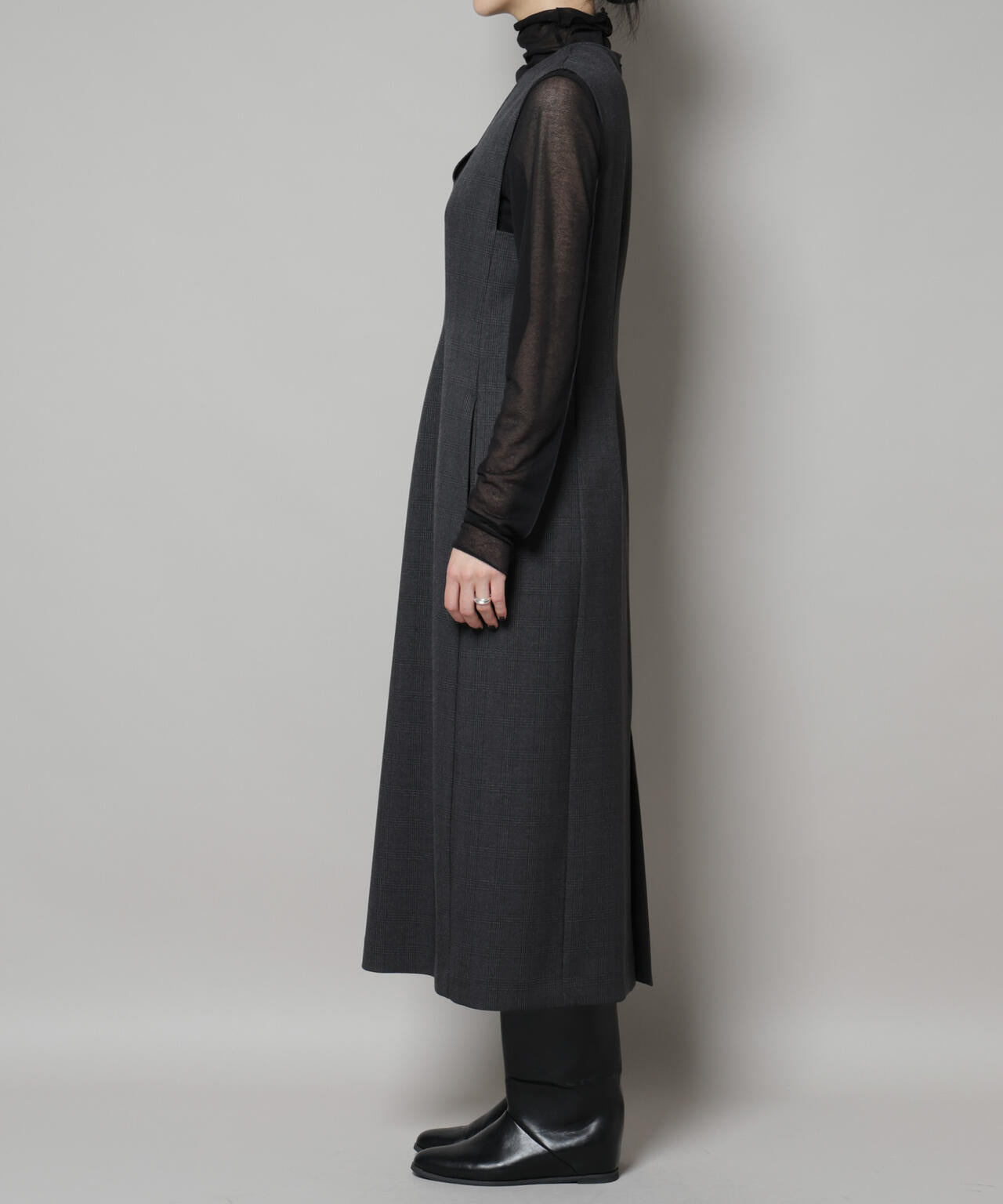 ストレッチサージチェックVネックワンピース(セットアップ可) 6695219301