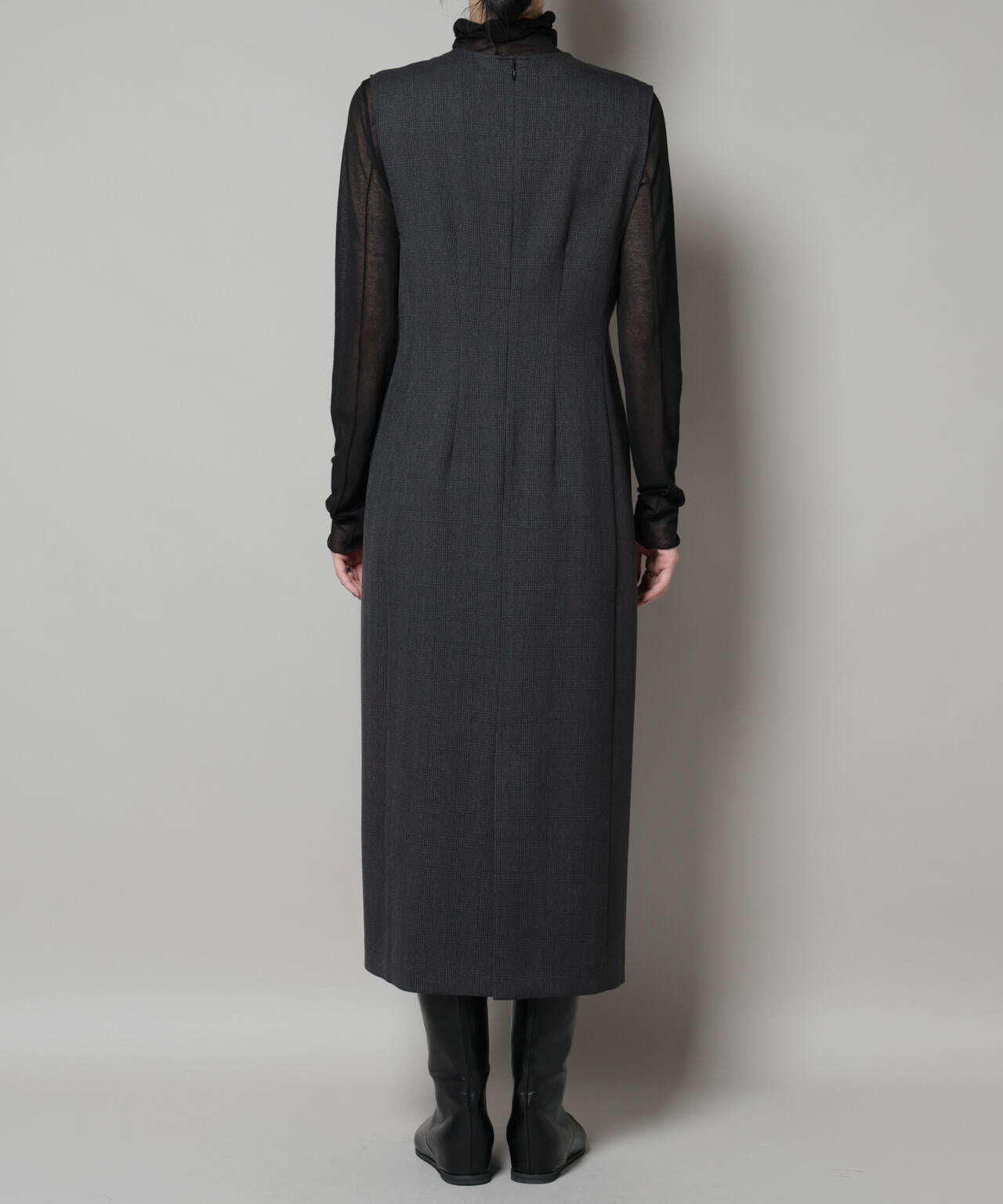 ストレッチサージチェックVネックワンピース(セットアップ可) 6695219301