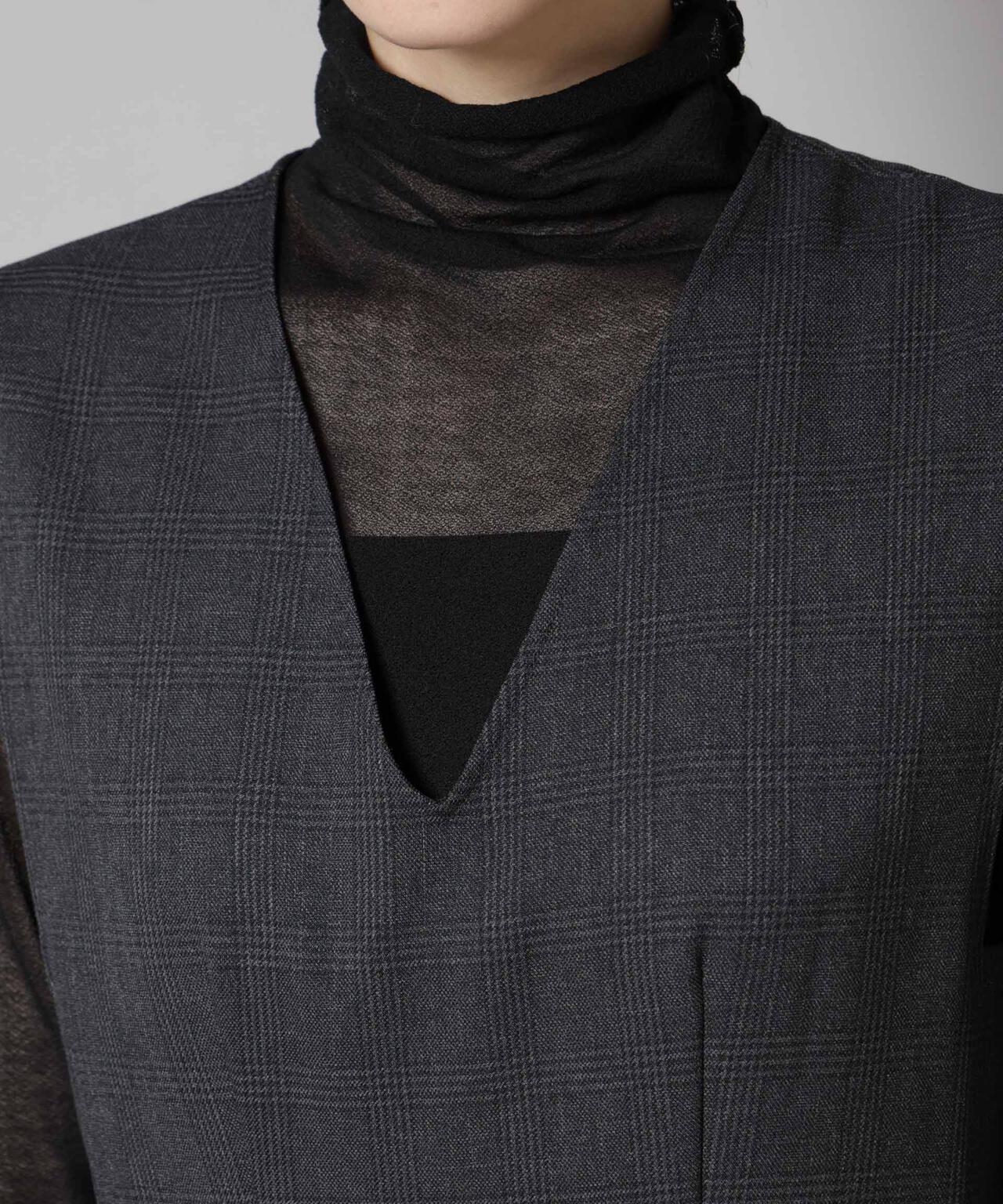 ストレッチサージチェックVネックワンピース(セットアップ可) 6695219301