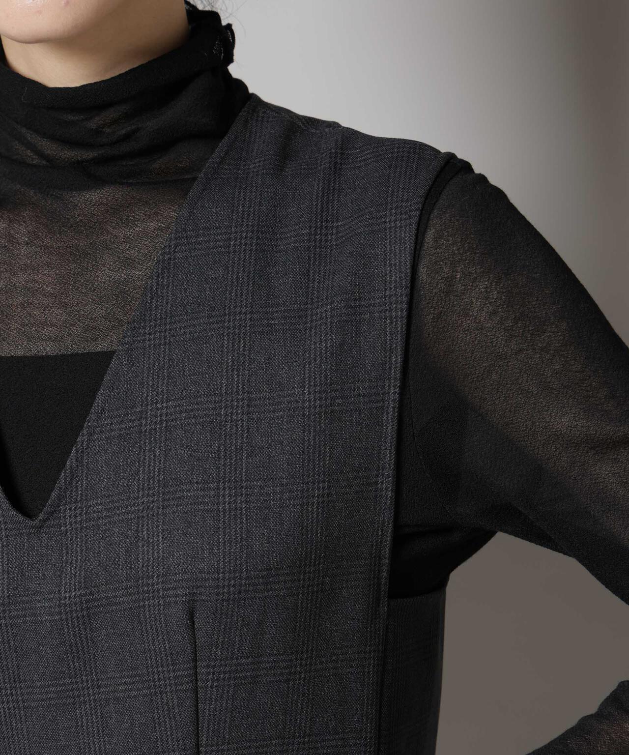 ストレッチサージチェックVネックワンピース(セットアップ可) 6695219301