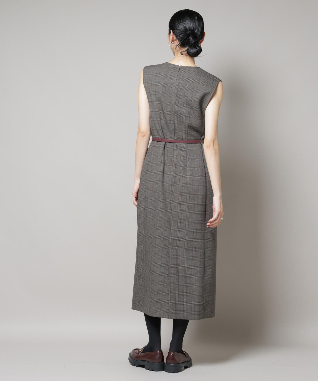 ストレッチサージチェックVネックワンピース(セットアップ可) 6695219301