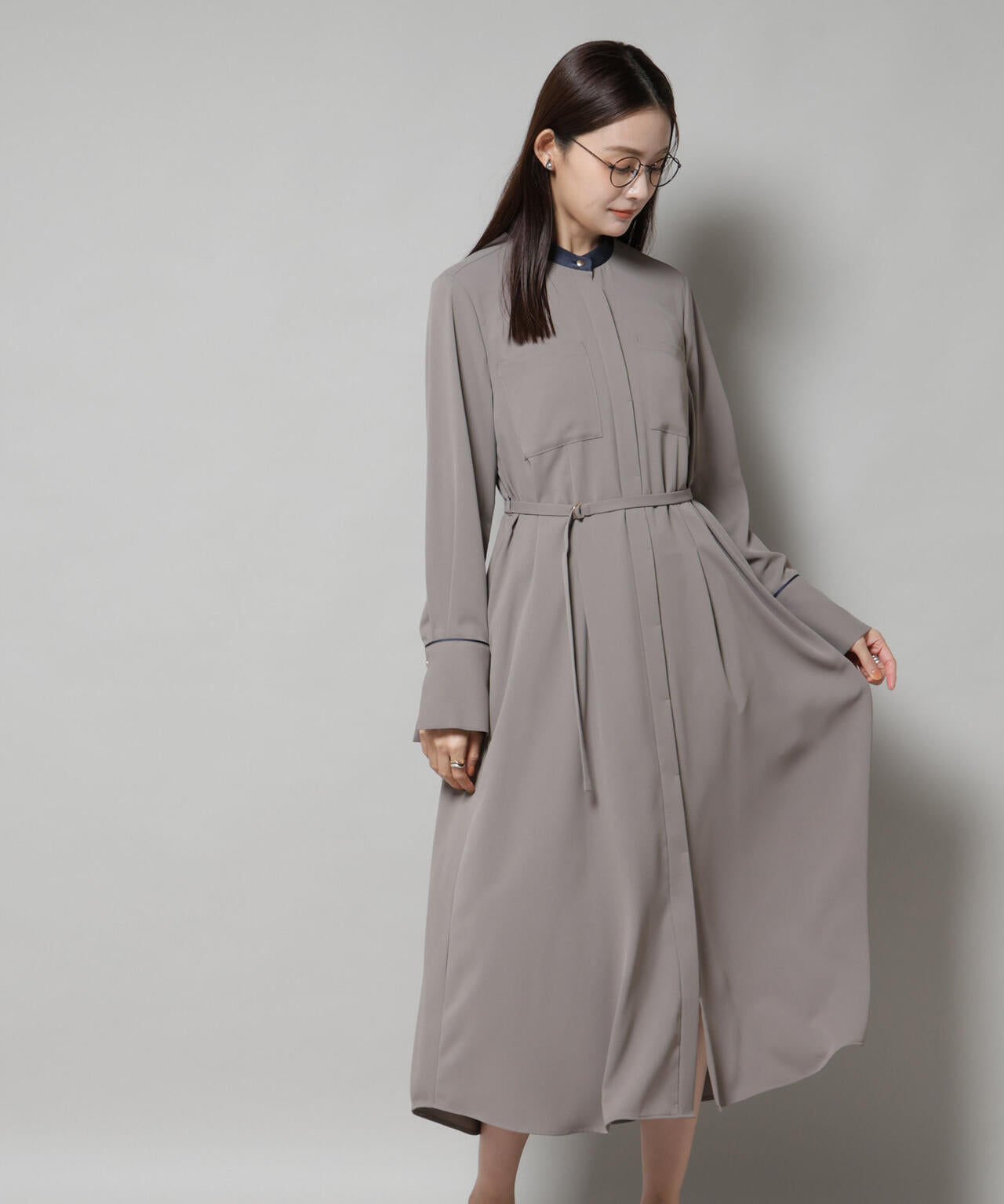 スタンドバイカラーベルト付きワンピース 6695219303