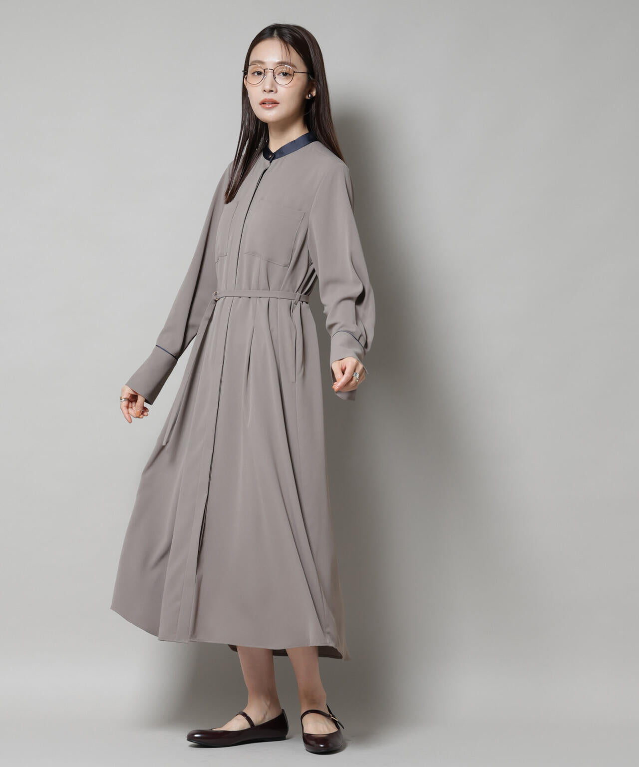 スタンドバイカラーベルト付きワンピース 6695219303