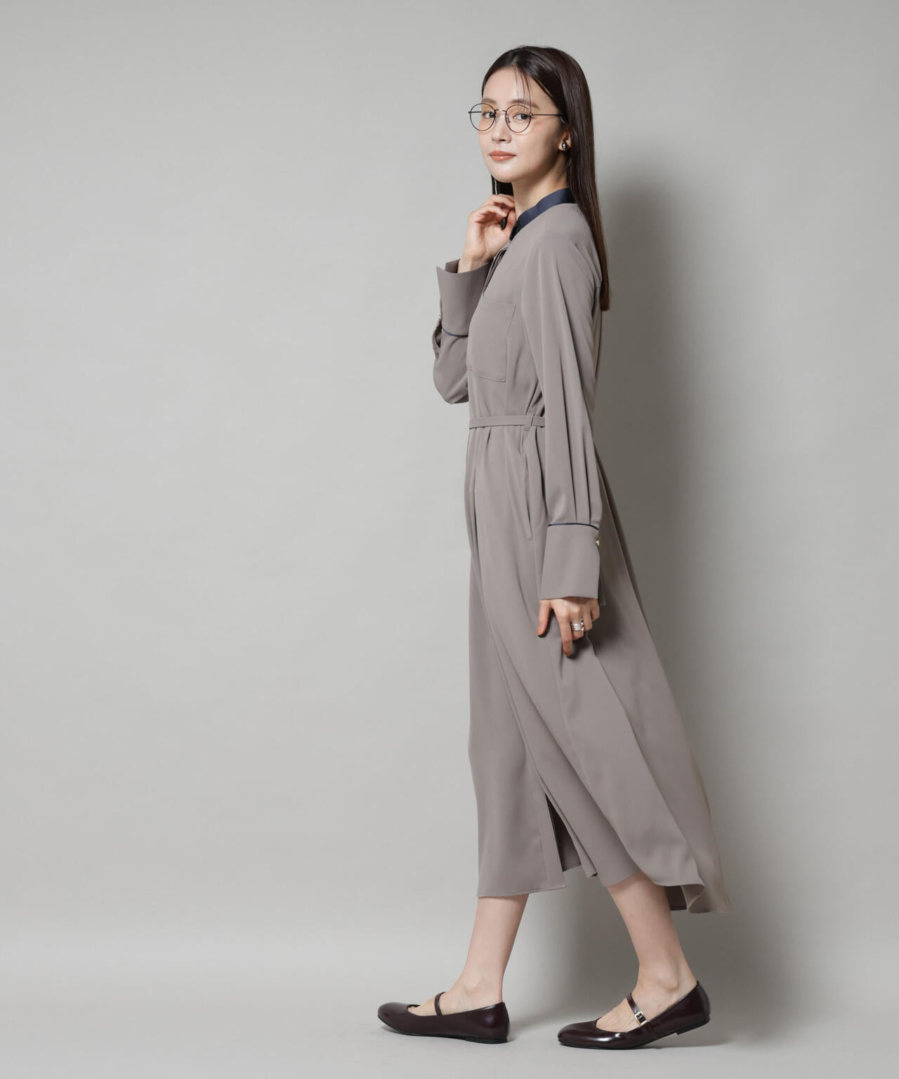 スタンドバイカラーベルト付きワンピース 6695219303