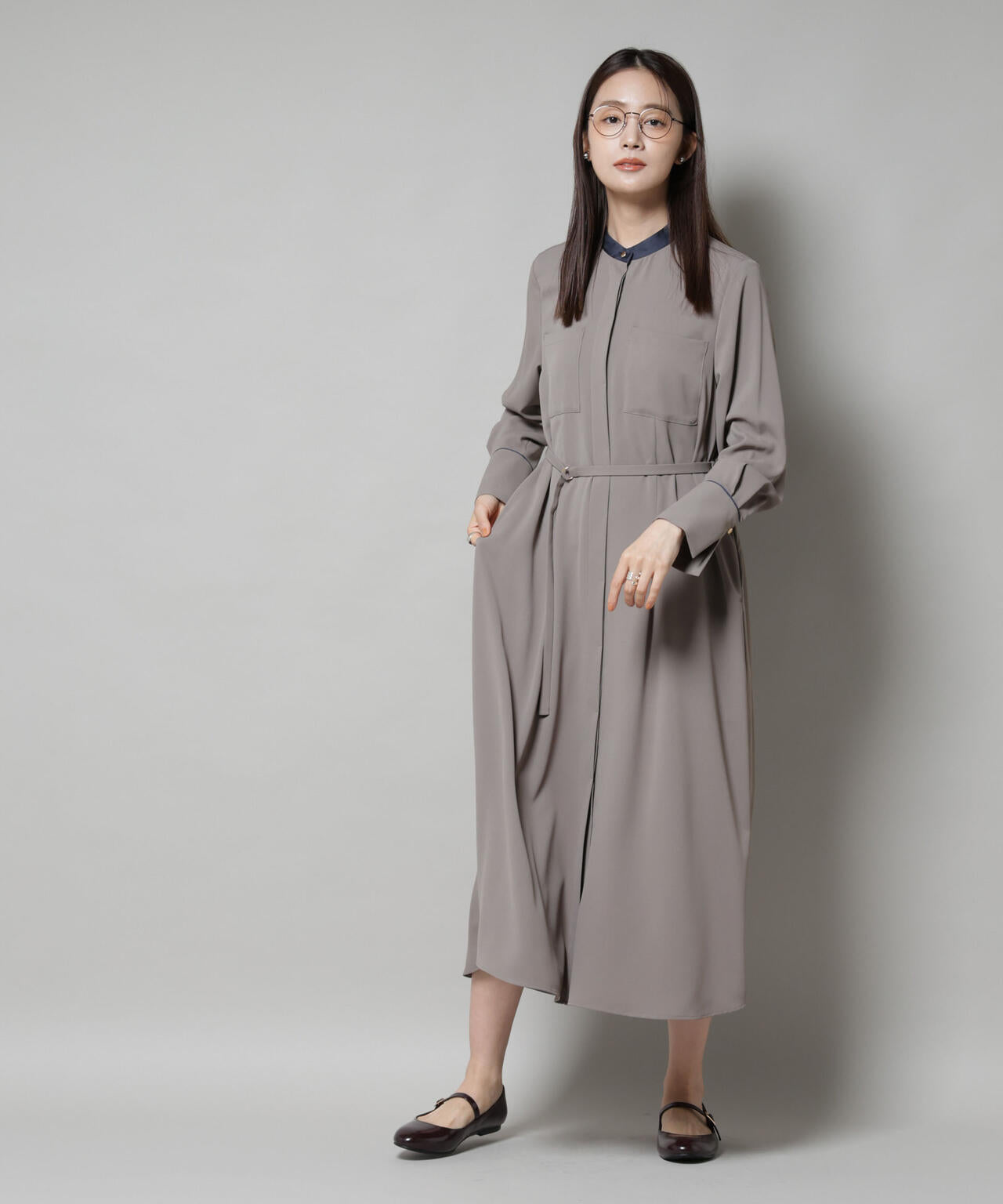 スタンドバイカラーベルト付きワンピース 6695219303