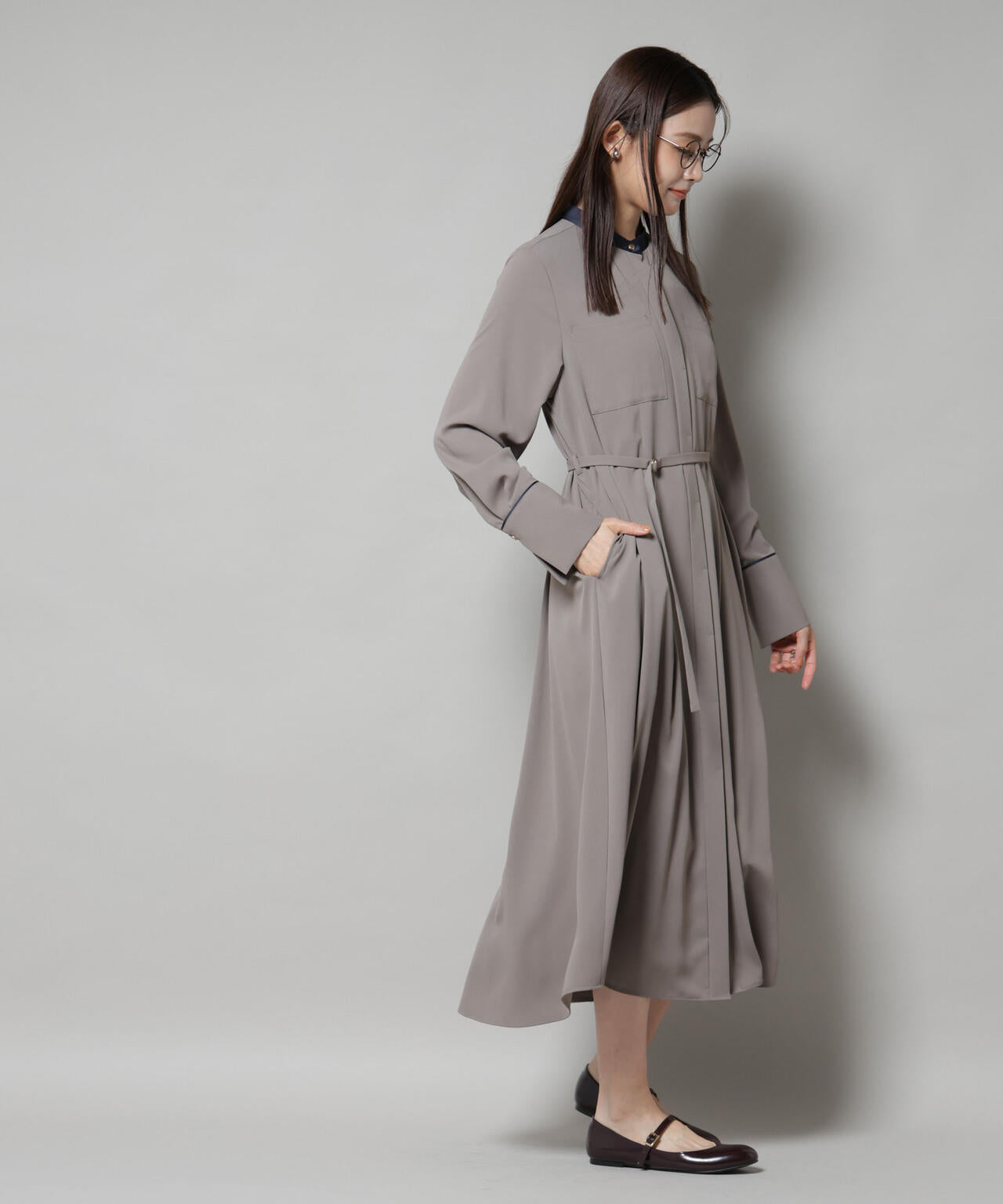 スタンドバイカラーベルト付きワンピース 6695219303