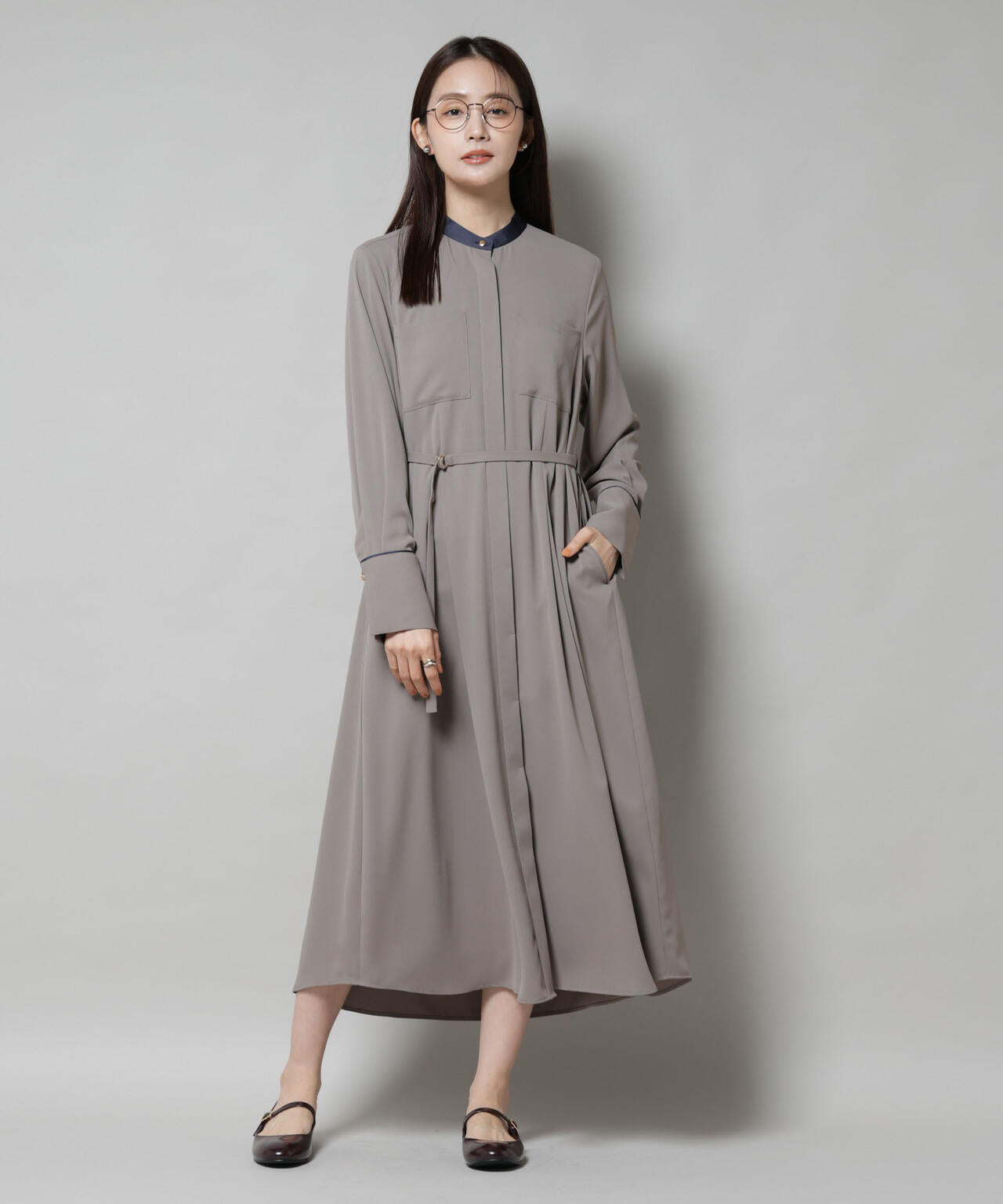 スタンドバイカラーベルト付きワンピース 6695219303