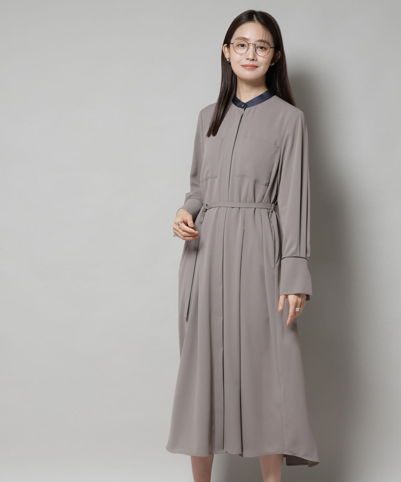 スタンドバイカラーベルト付きワンピース 6695219303