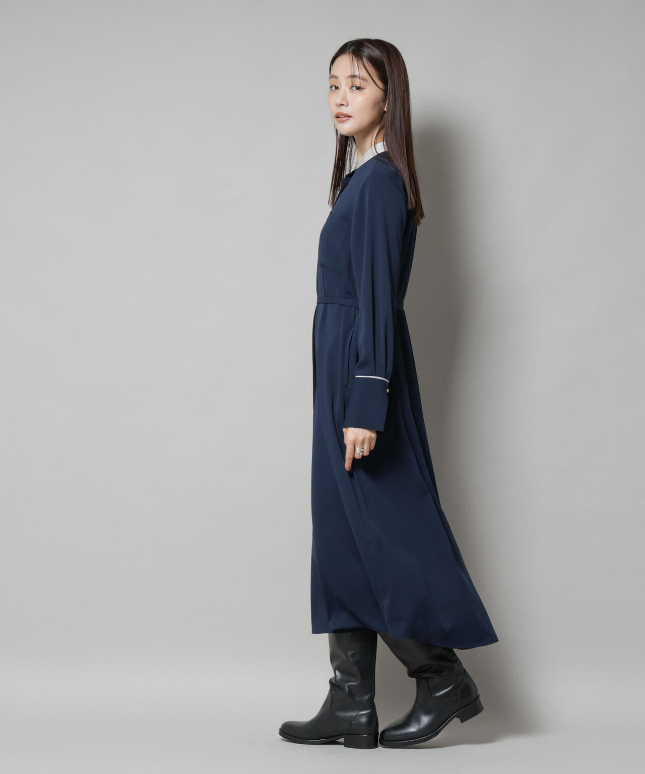 スタンドバイカラーベルト付きワンピース 6695219303