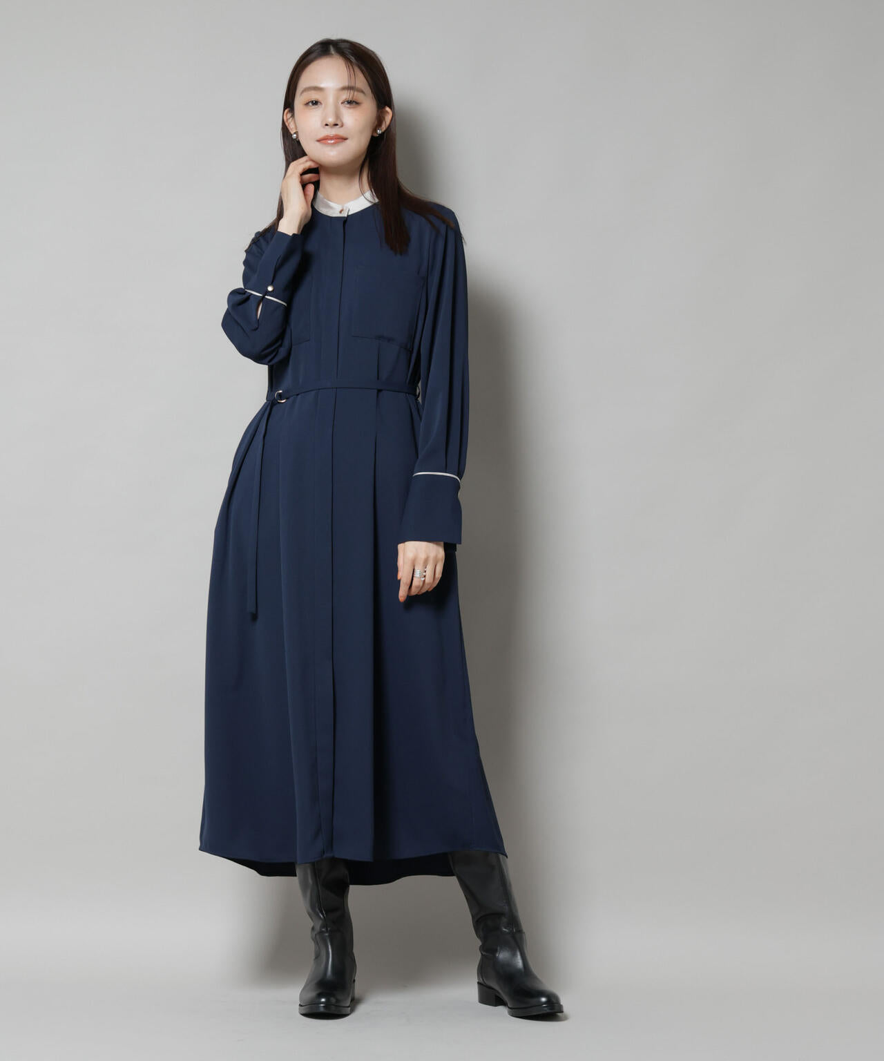 スタンドバイカラーベルト付きワンピース 6695219303