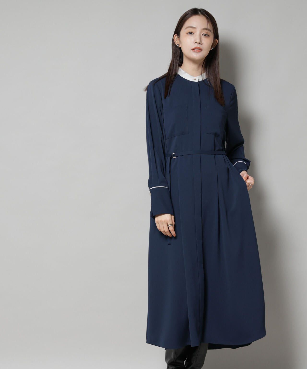 スタンドバイカラーベルト付きワンピース 6695219303