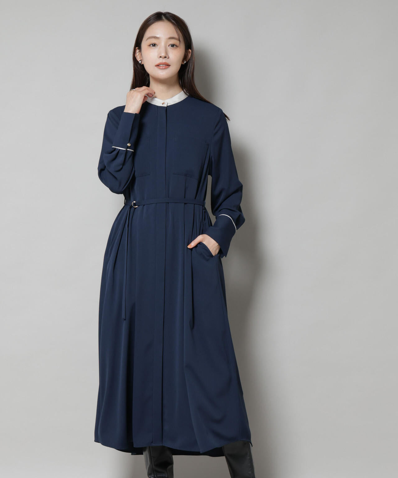 スタンドバイカラーベルト付きワンピース 6695219303