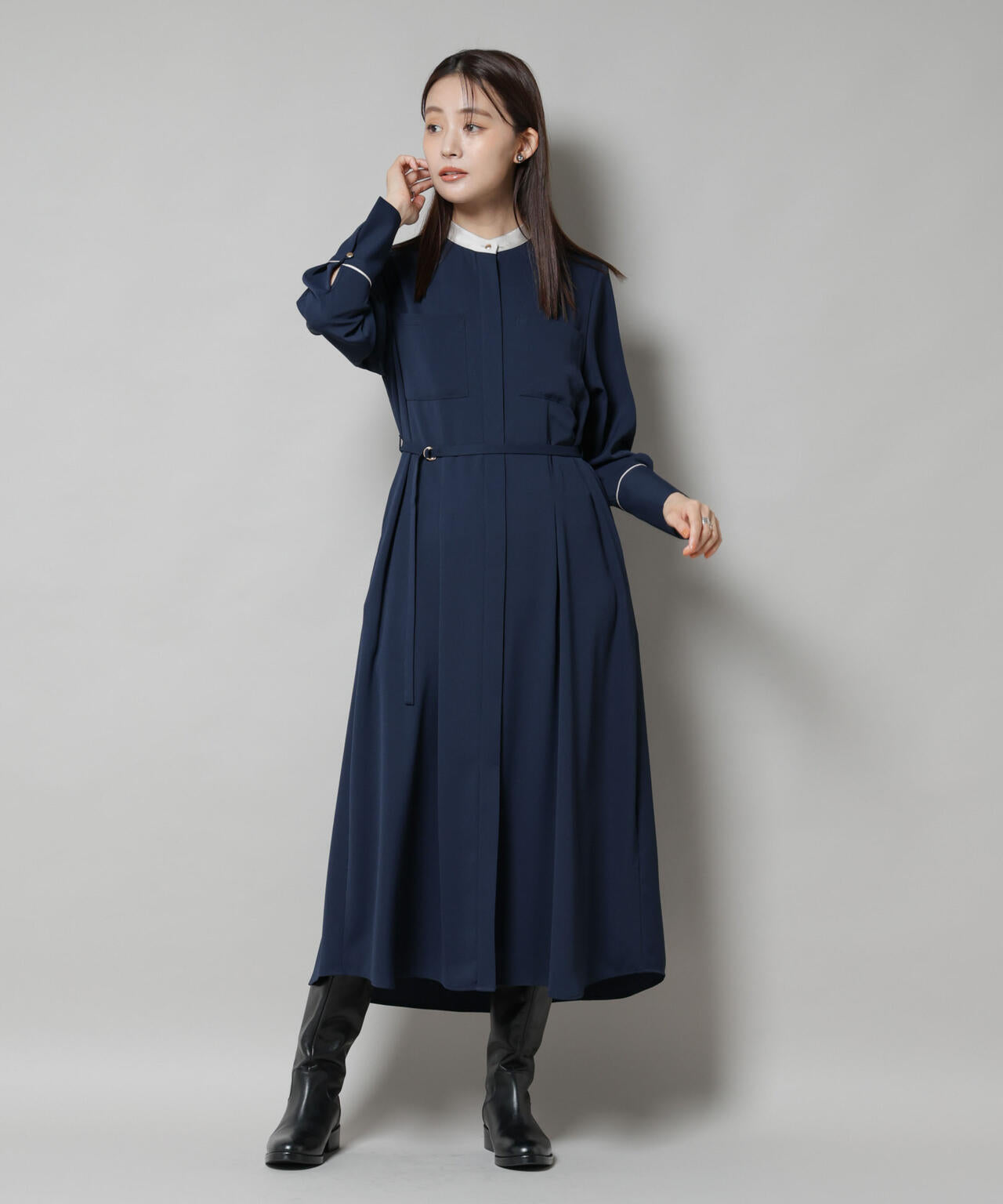 スタンドバイカラーベルト付きワンピース 6695219303